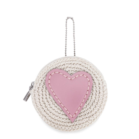 The Sak Circle Coin Pouch - Hand Crochet - Ecru Rosewood Heart