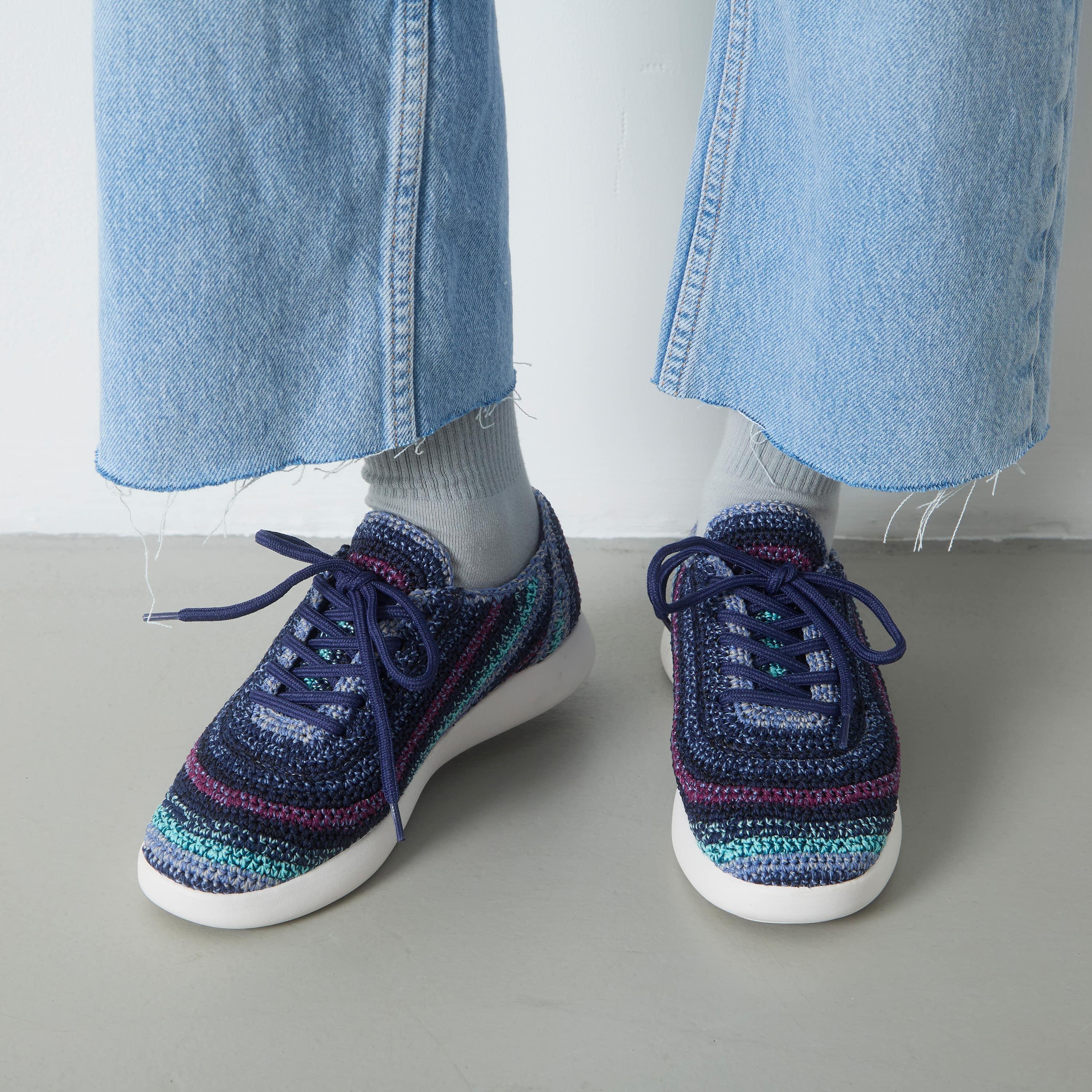 The Sak Asha Sneaker - Hand Crochet - Lapis Stripe