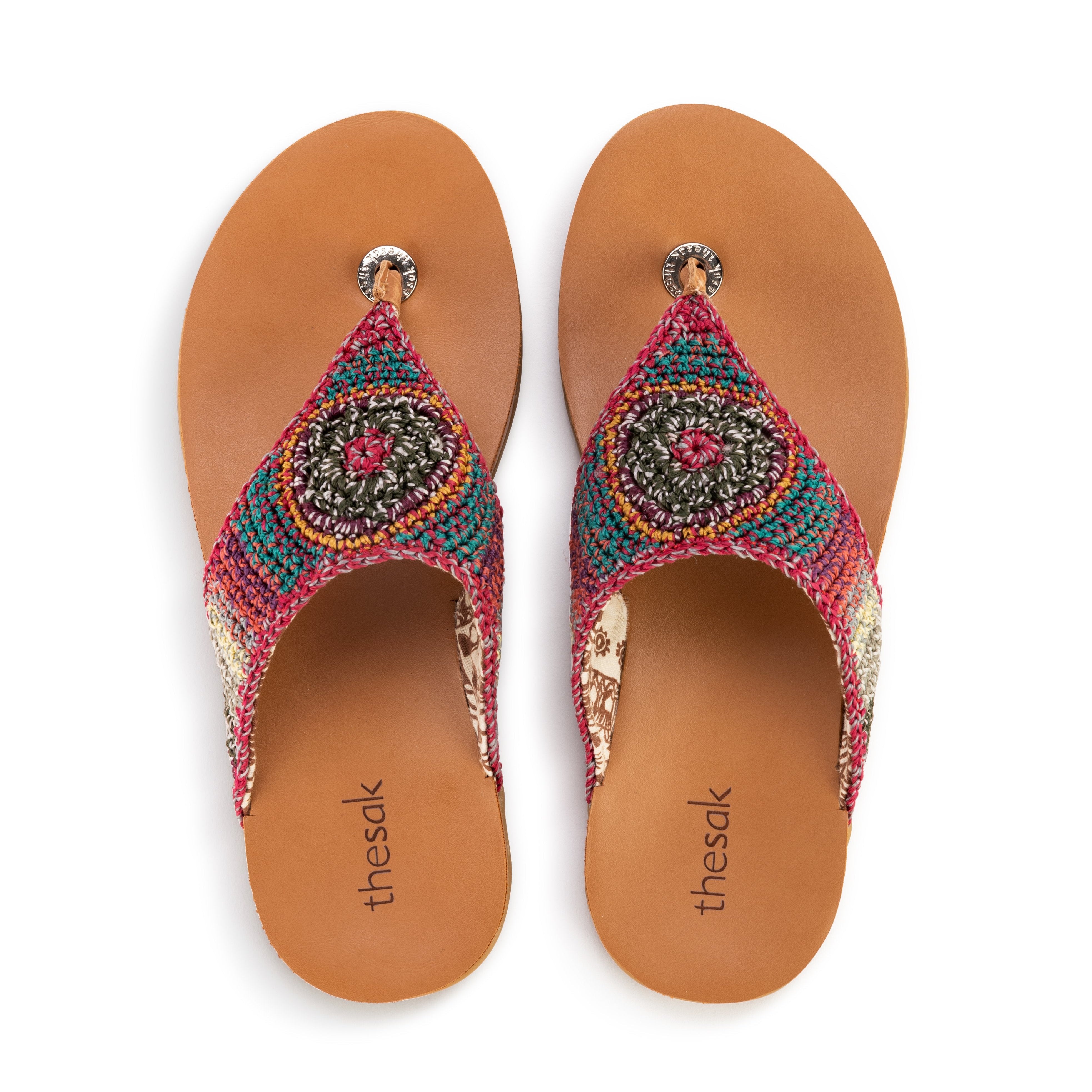 The Sak Shana Sandal - Hand Crochet - Sunset Stripe Batik Lining