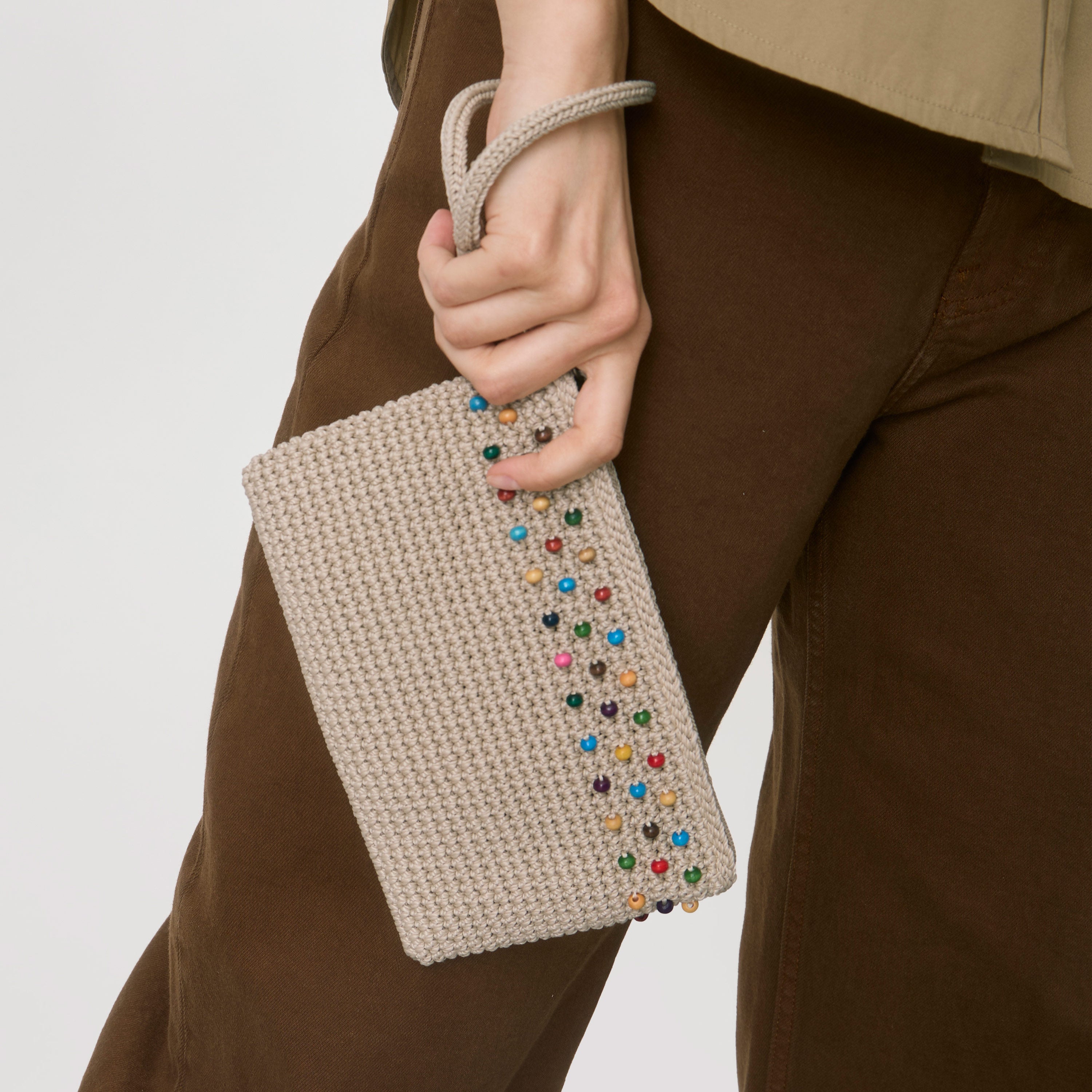 The Sak Vita Wristlet - Hand Crochet - Ecru Multi Beads