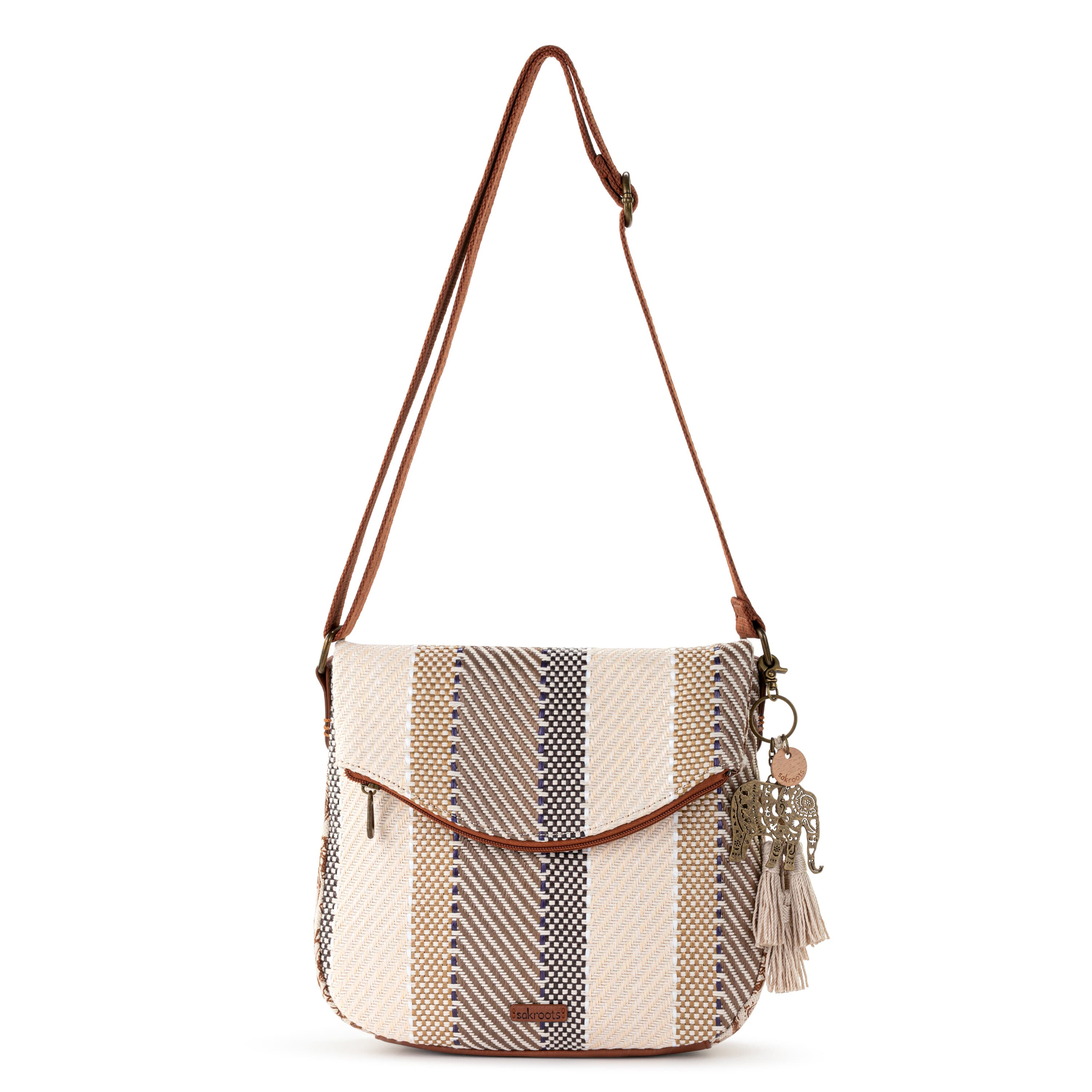 Sakroots Foldover Crossbody - Straw - Tobacco Batik World Woven