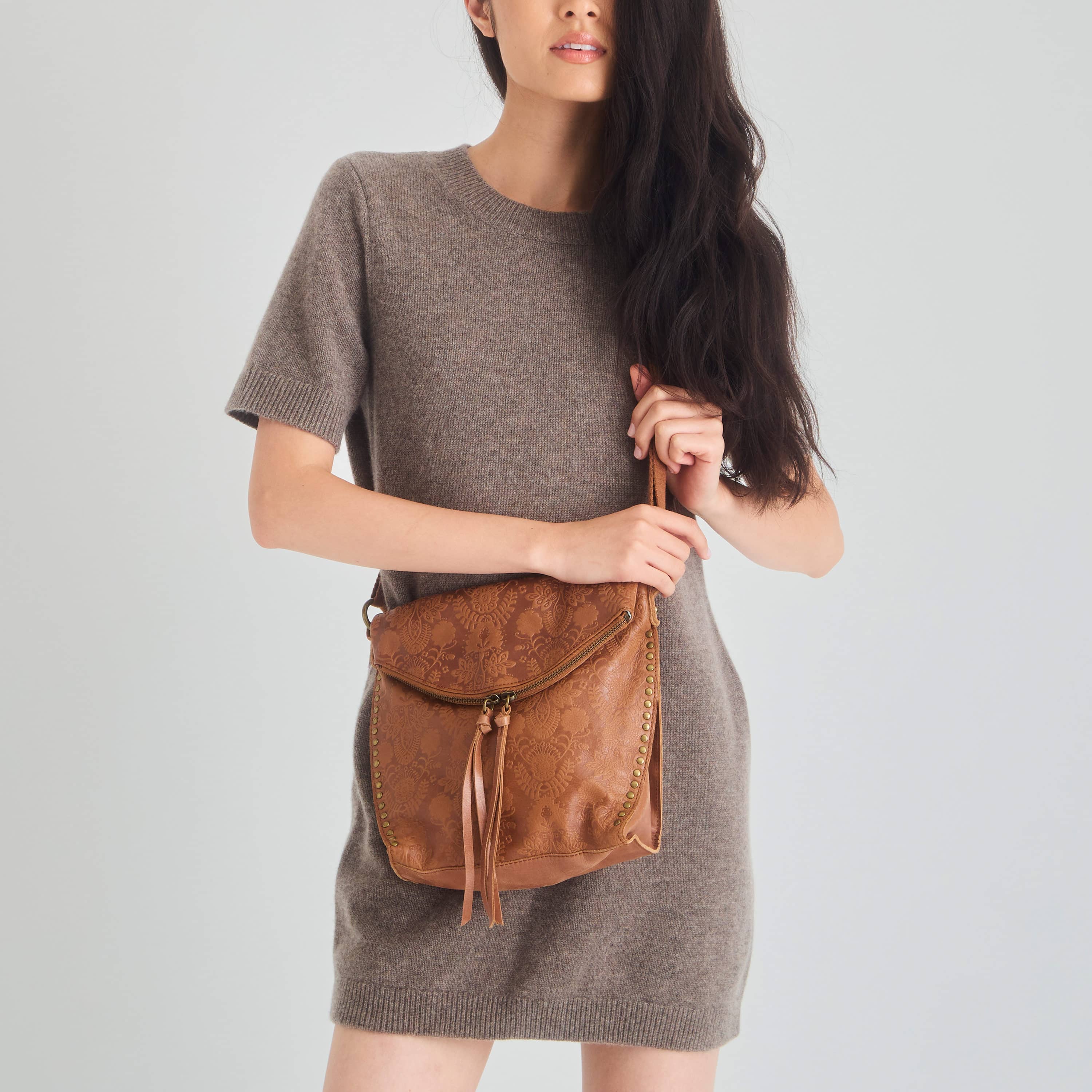 The Sak Silverlake Flap Crossbody - Leather - Tobacco Floral Embossed
