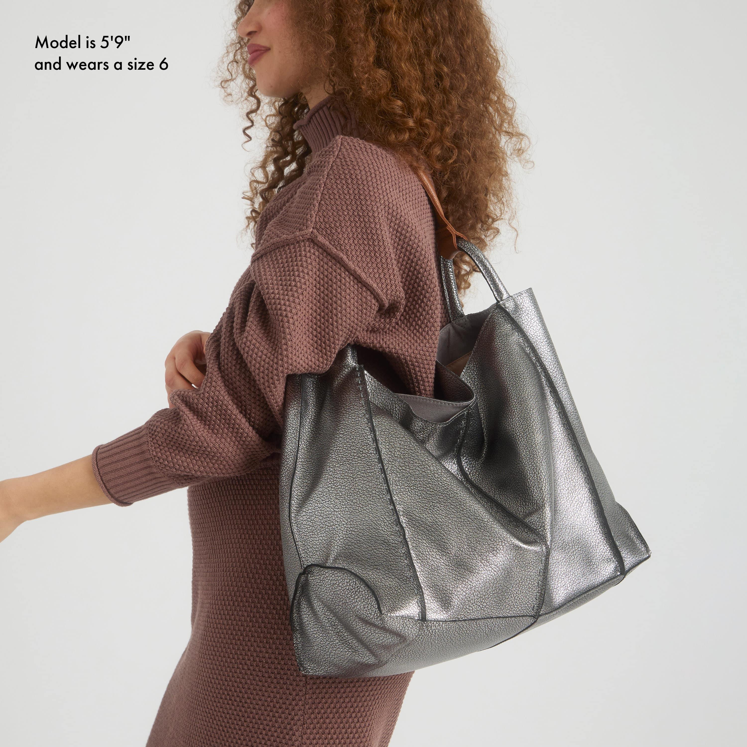 The Sak Los Feliz Large Tote - Leather - Dark Silver