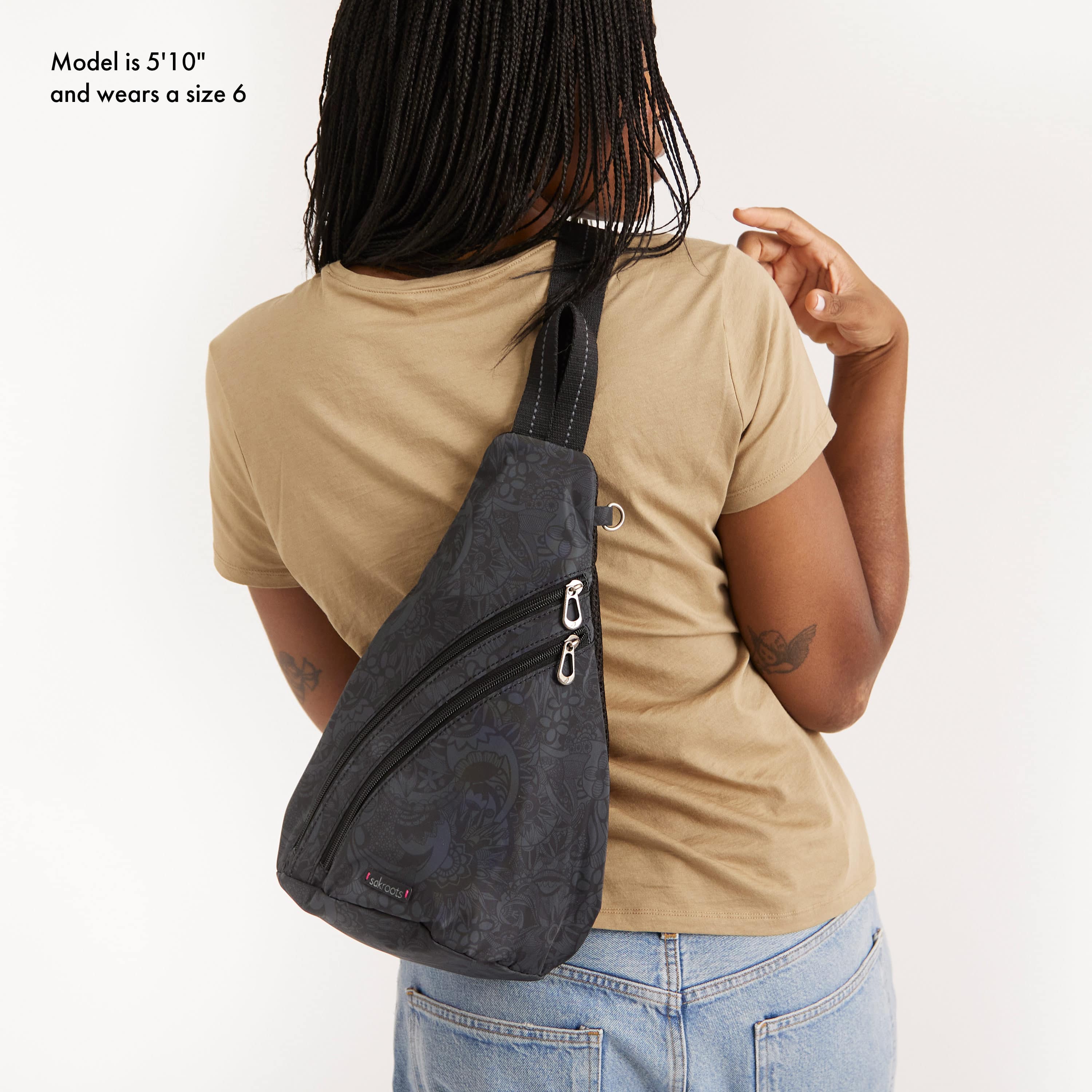Sakroots On The Go Sling Backpack - EcoTwill - Black Spirit Desert