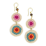 The Sak Jasper Double Disc Earrings - Hand Crochet - Beach Stripe