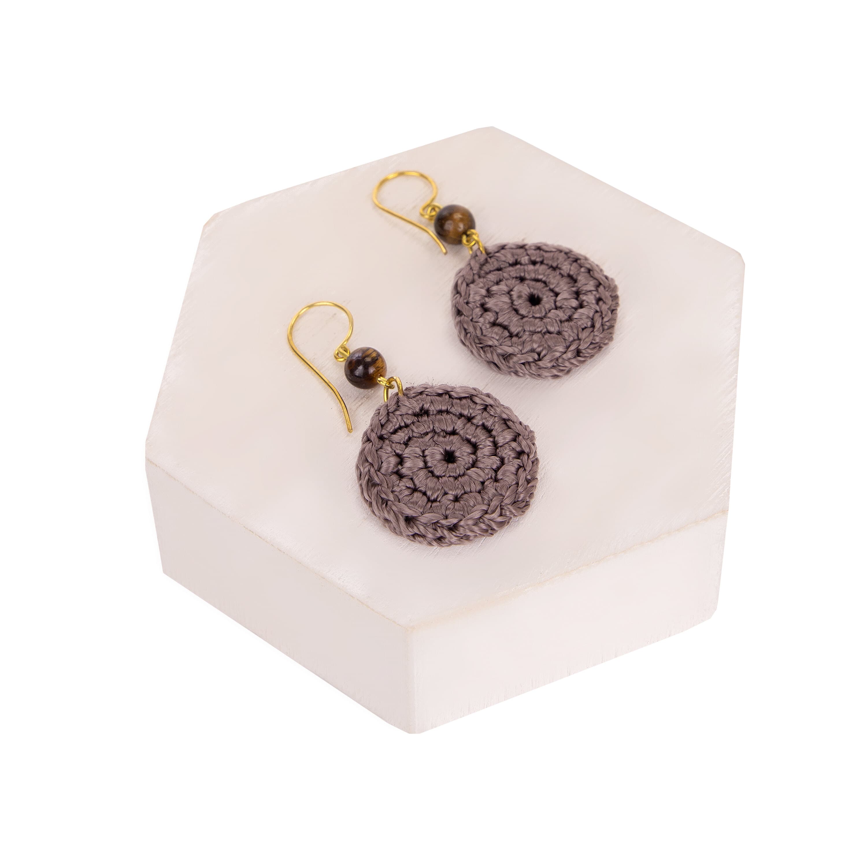The Sak Jasper Disc Earrings - Hand Crochet - Mushroom