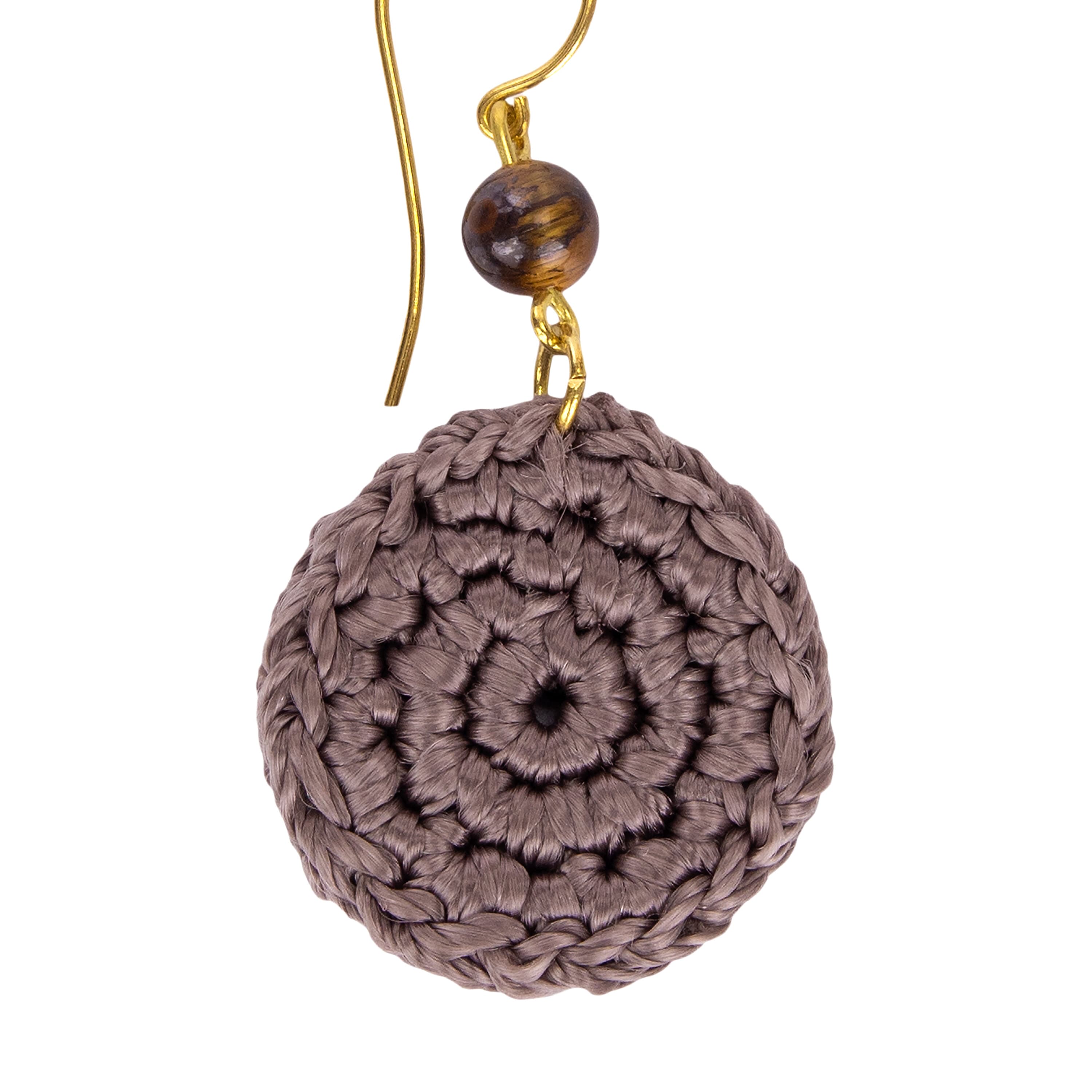The Sak Jasper Disc Earrings - Hand Crochet - Mushroom