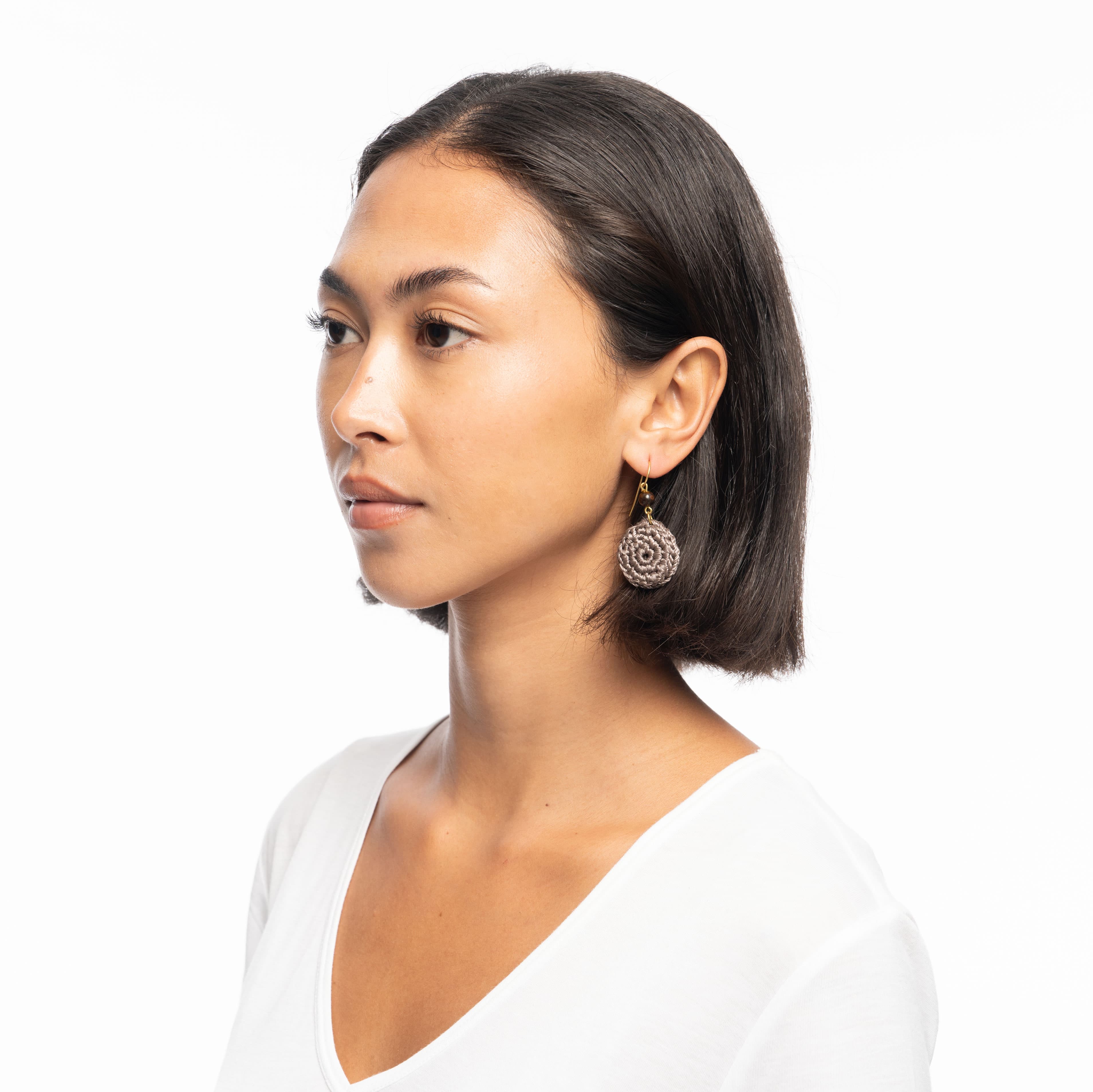 The Sak Jasper Disc Earrings - Hand Crochet - Mushroom