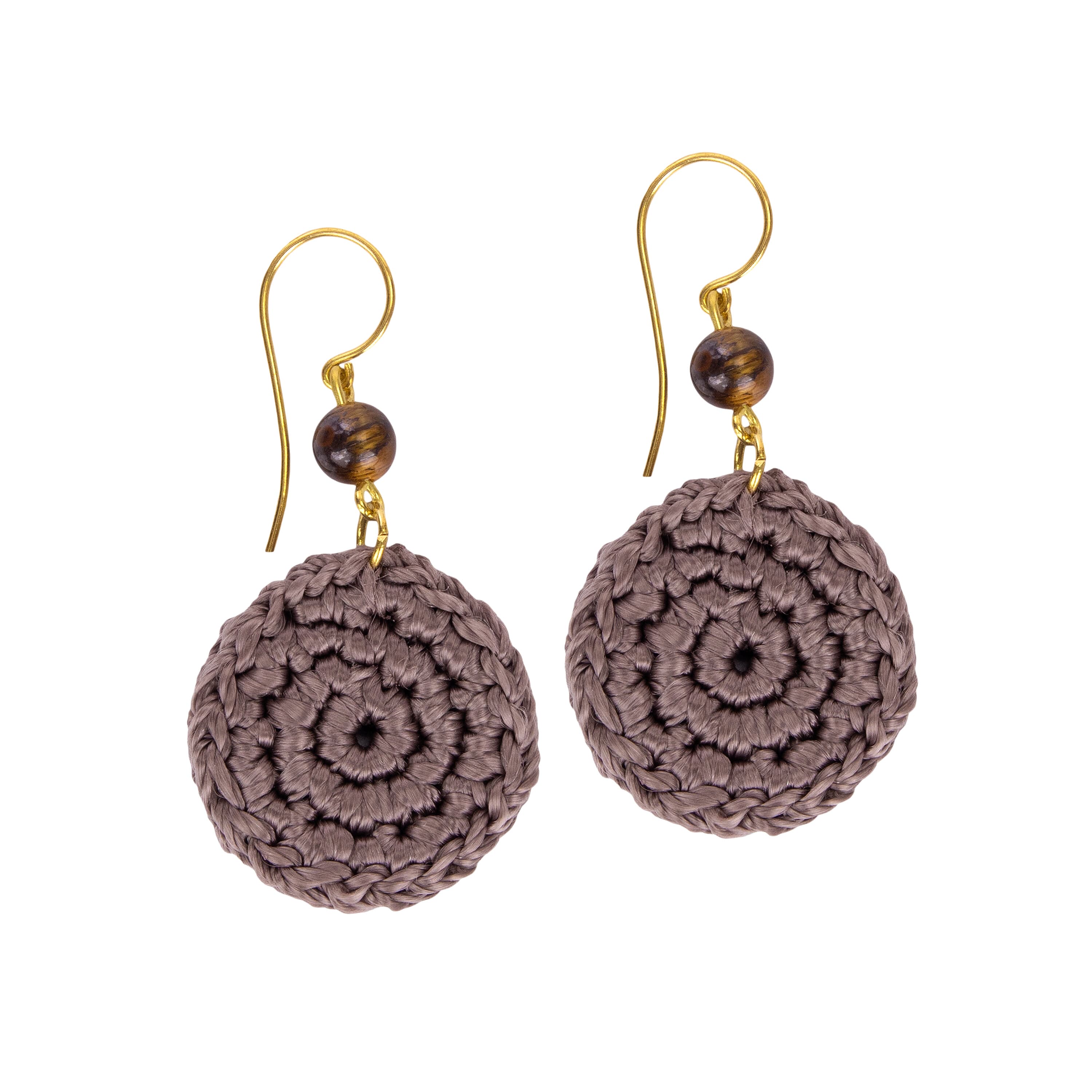 The Sak Jasper Disc Earrings - Hand Crochet - Mushroom