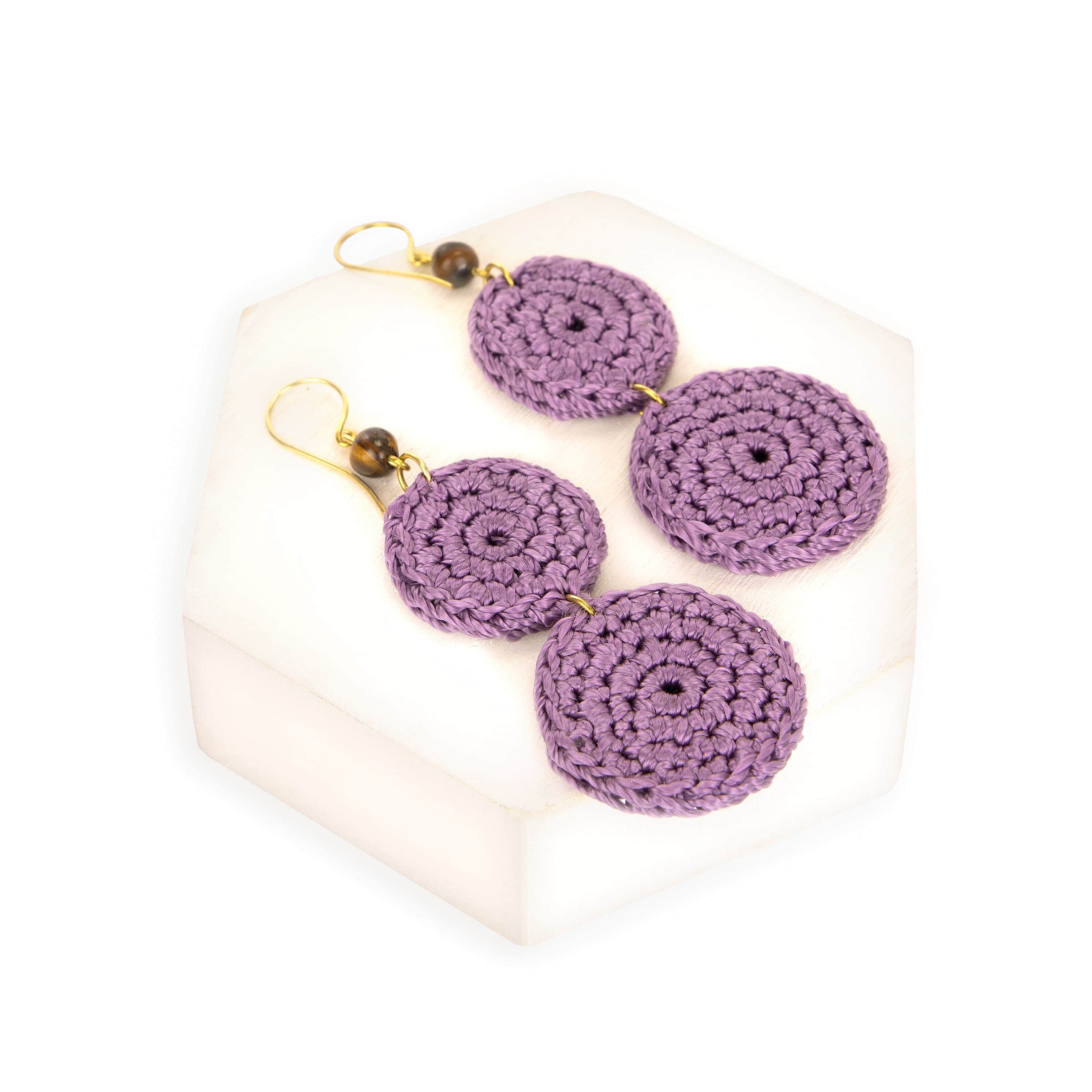 The Sak Jasper Double Disc Earrings - Hand Crochet - Heather
