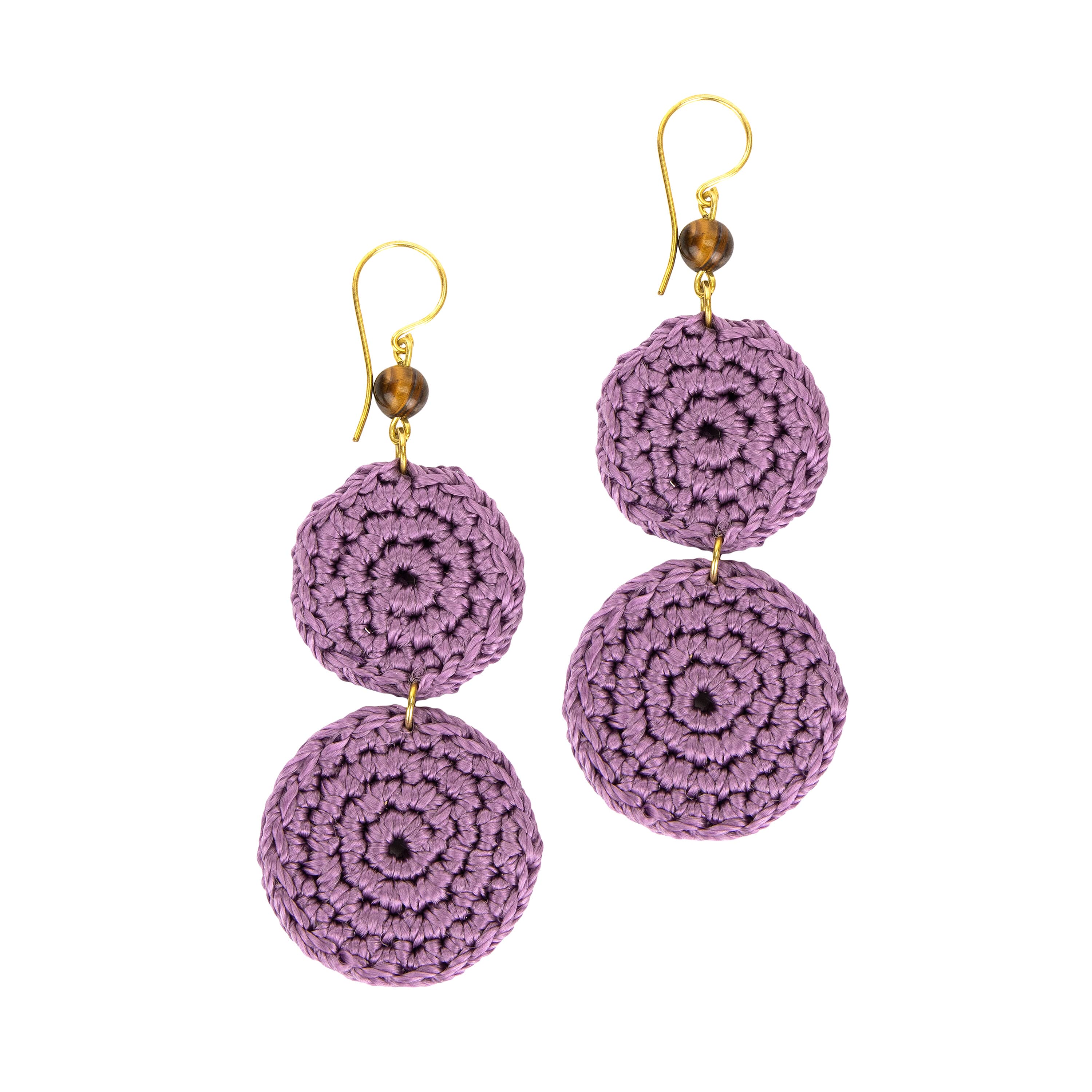 The Sak Jasper Double Disc Earrings - Hand Crochet - Heather