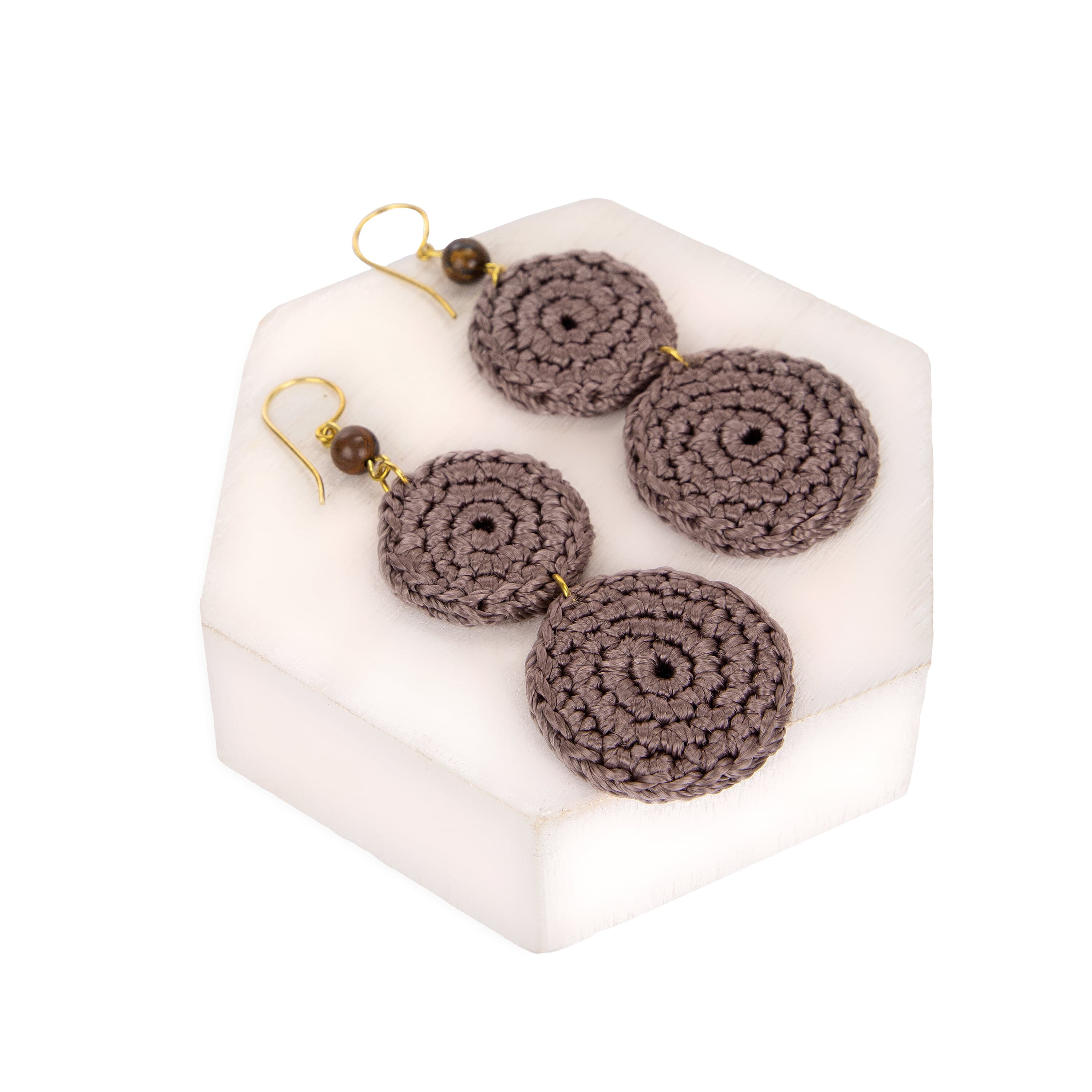 The Sak Jasper Double Disc Earrings - Hand Crochet - Mushroom