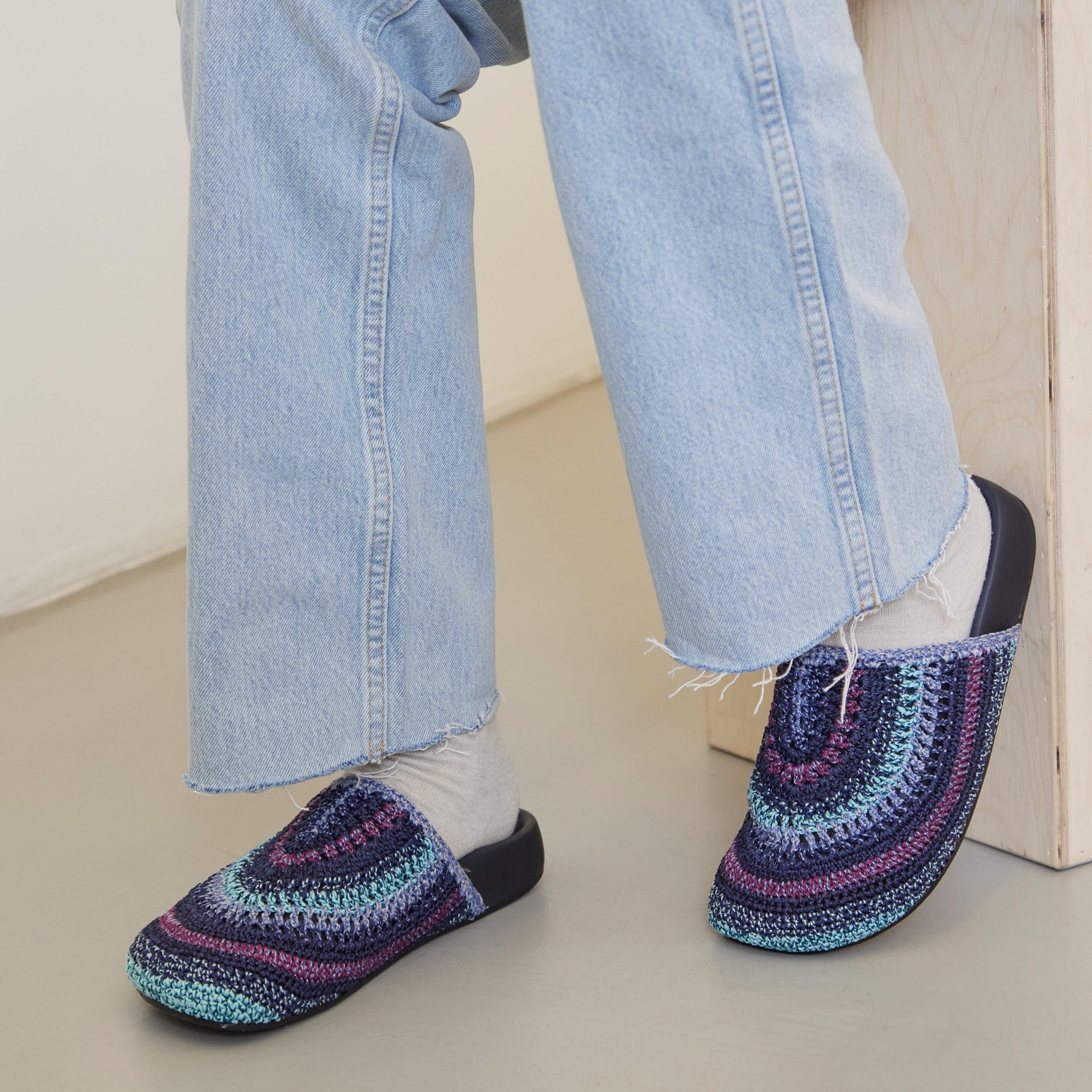 The Sak Bolinas Clog - Hand Crochet - Lapis Stripe