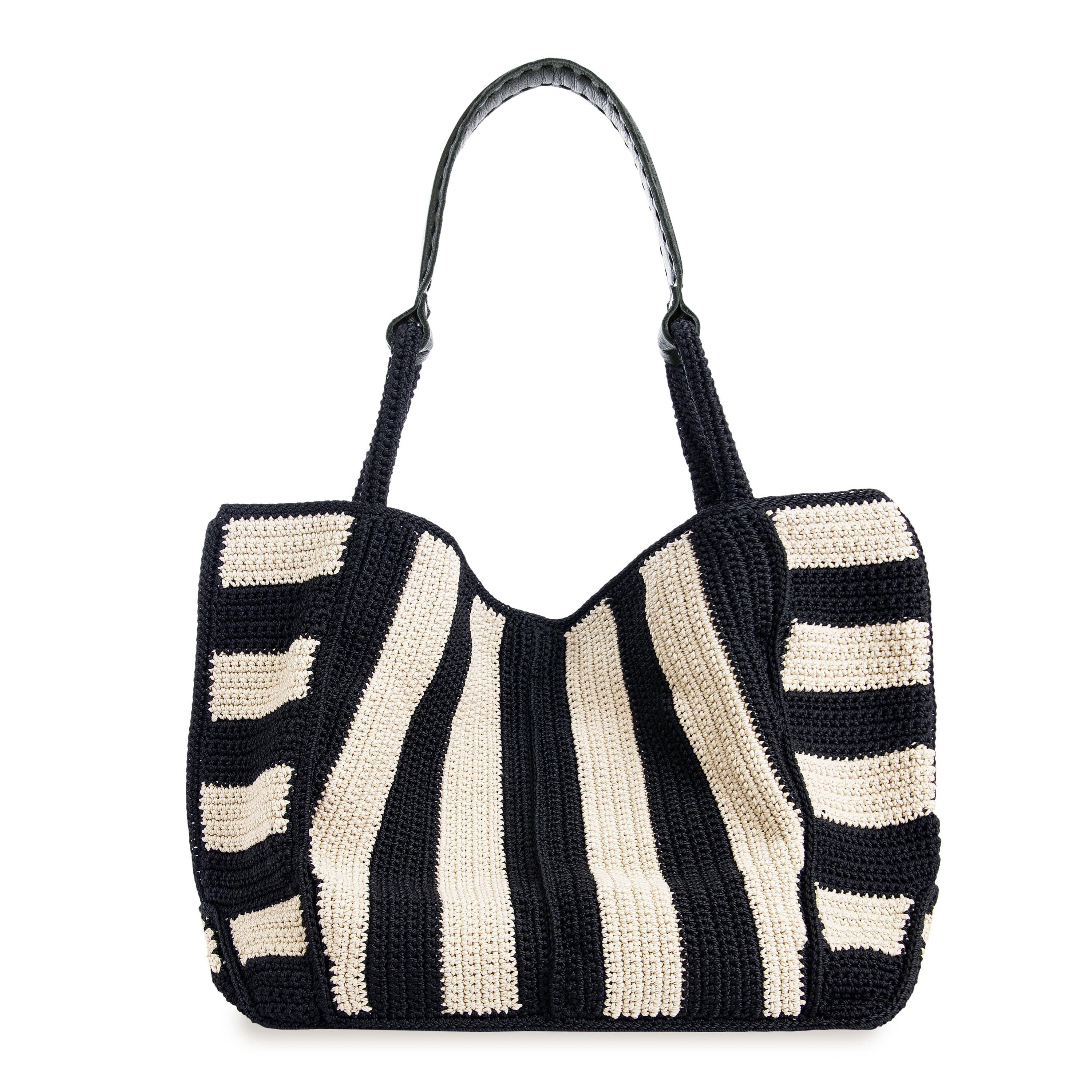 The Sak Los Feliz Large Tote - Hand Crochet - Black Stripe