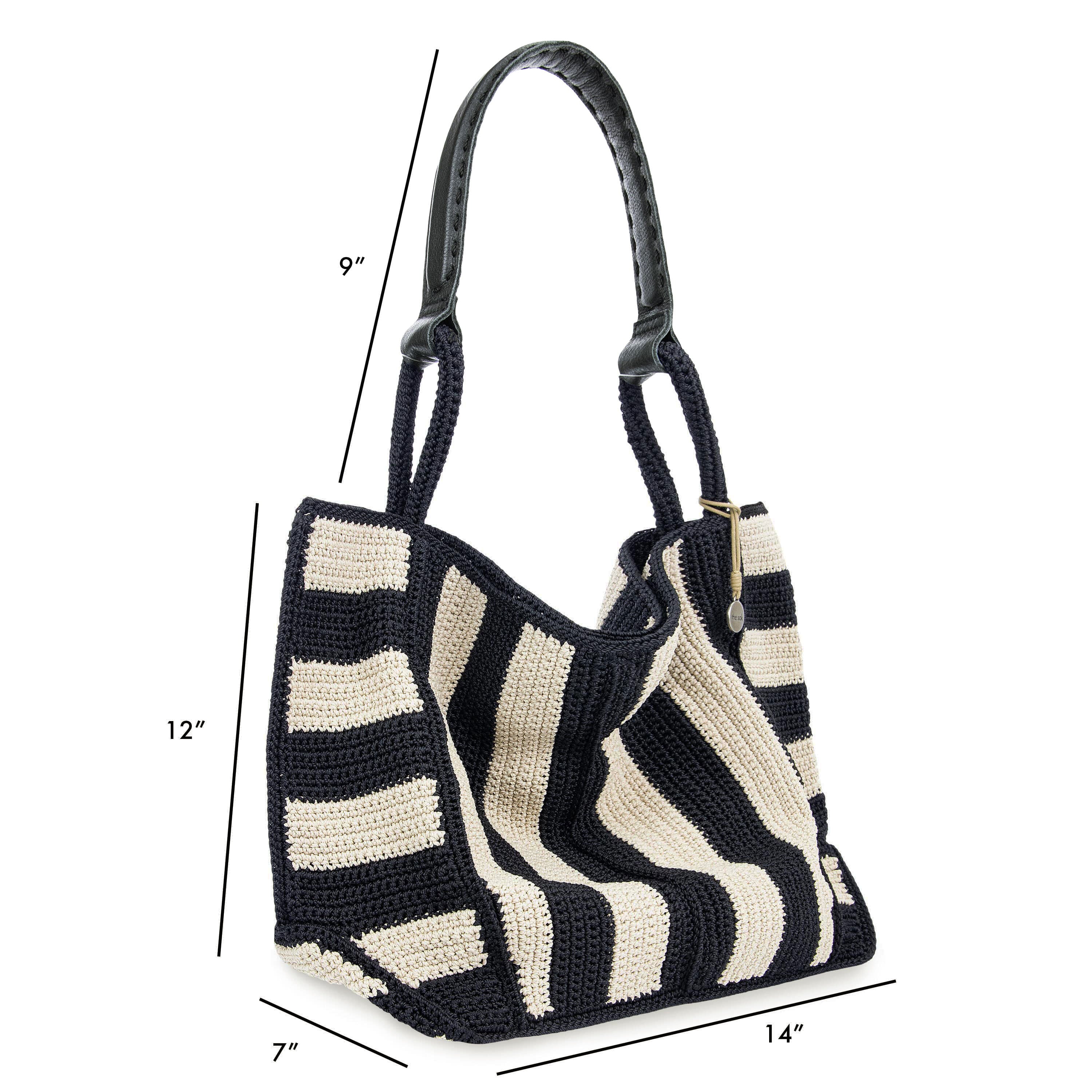 The Sak Los Feliz Large Tote - Hand Crochet - Black Stripe