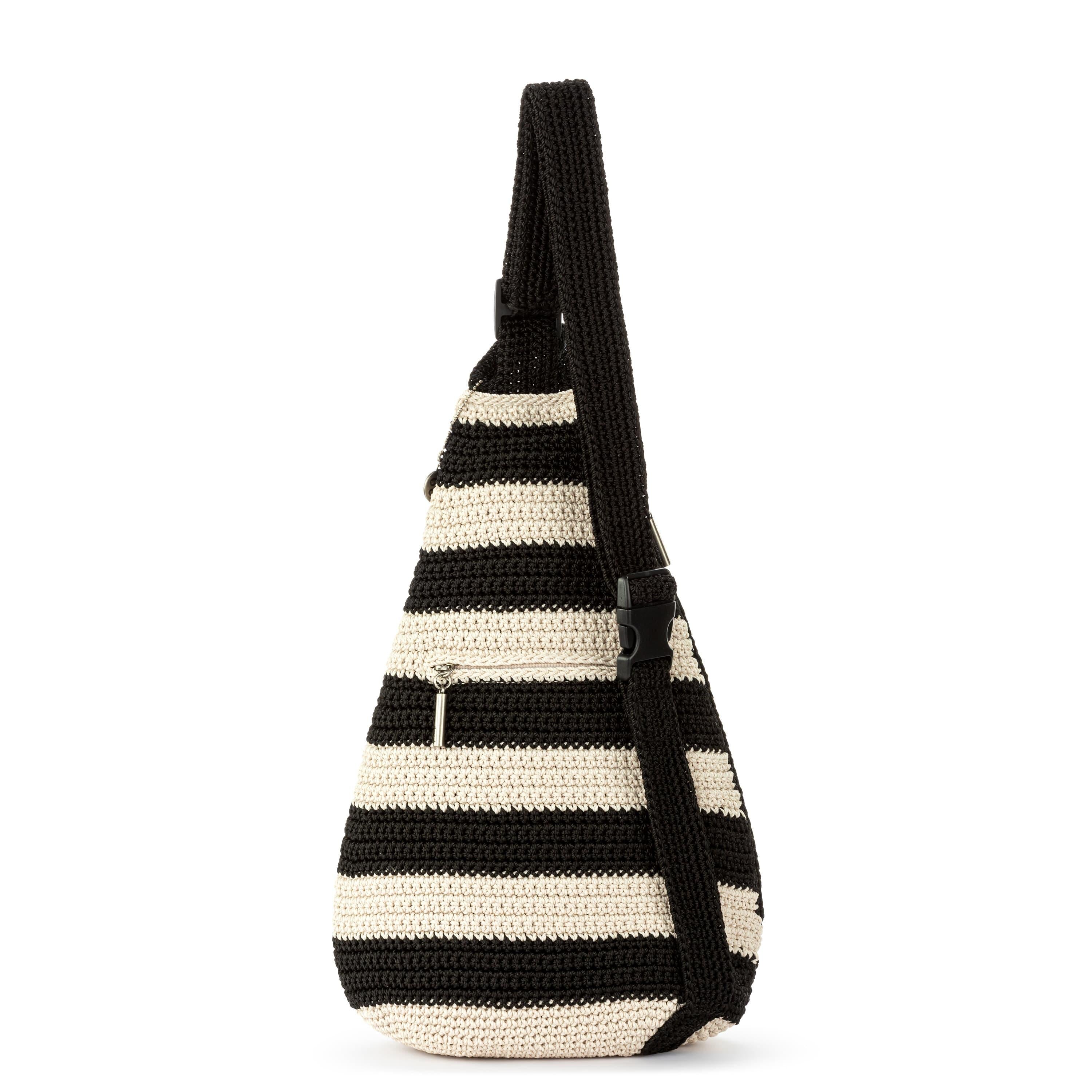The Sak Geo Sling Backpack - Hand Crochet - Black Stripe
