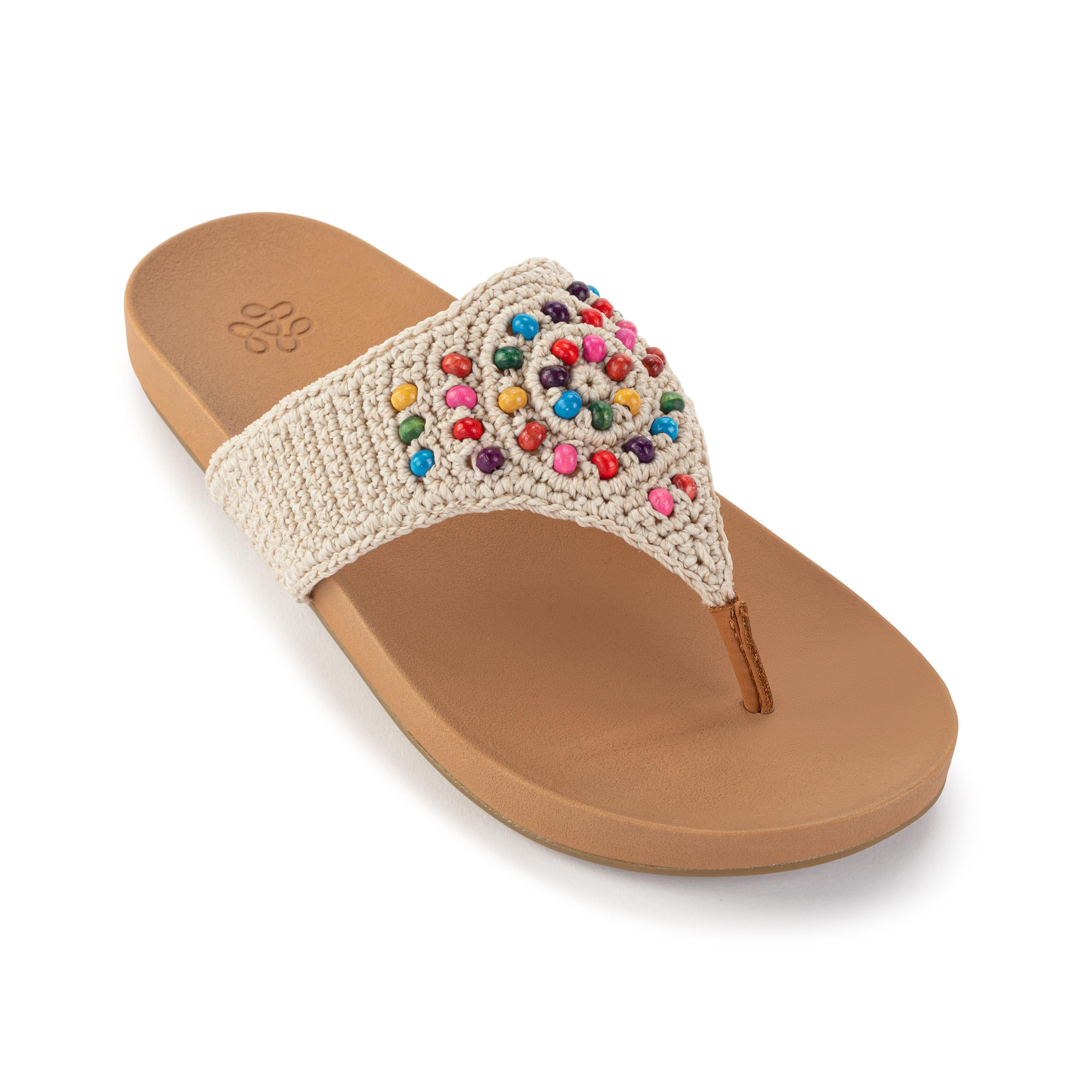The Sak Everly Sandal - Hand Crochet - Ecru Multi Beads