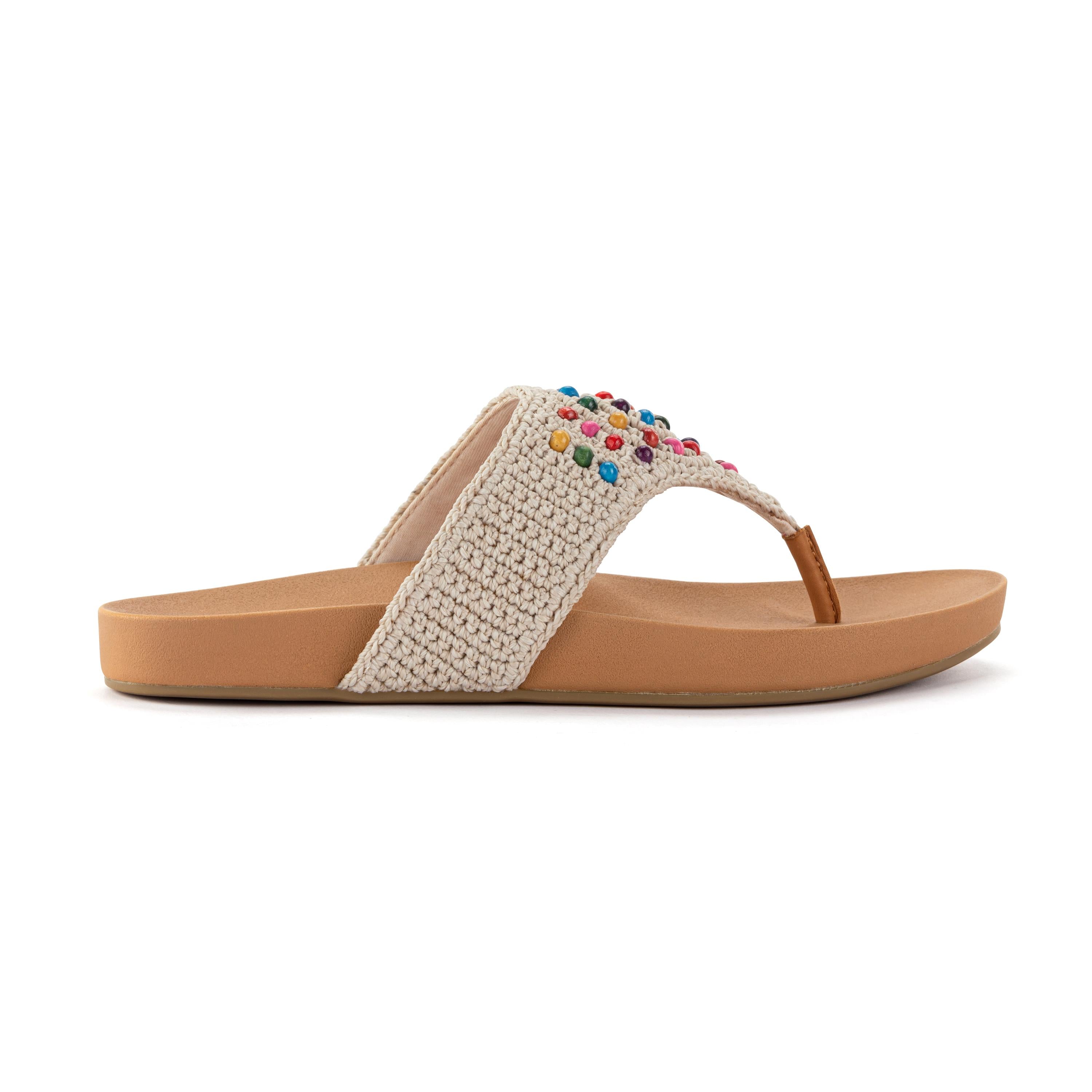 The Sak Everly Sandal - Hand Crochet - Ecru Multi Beads
