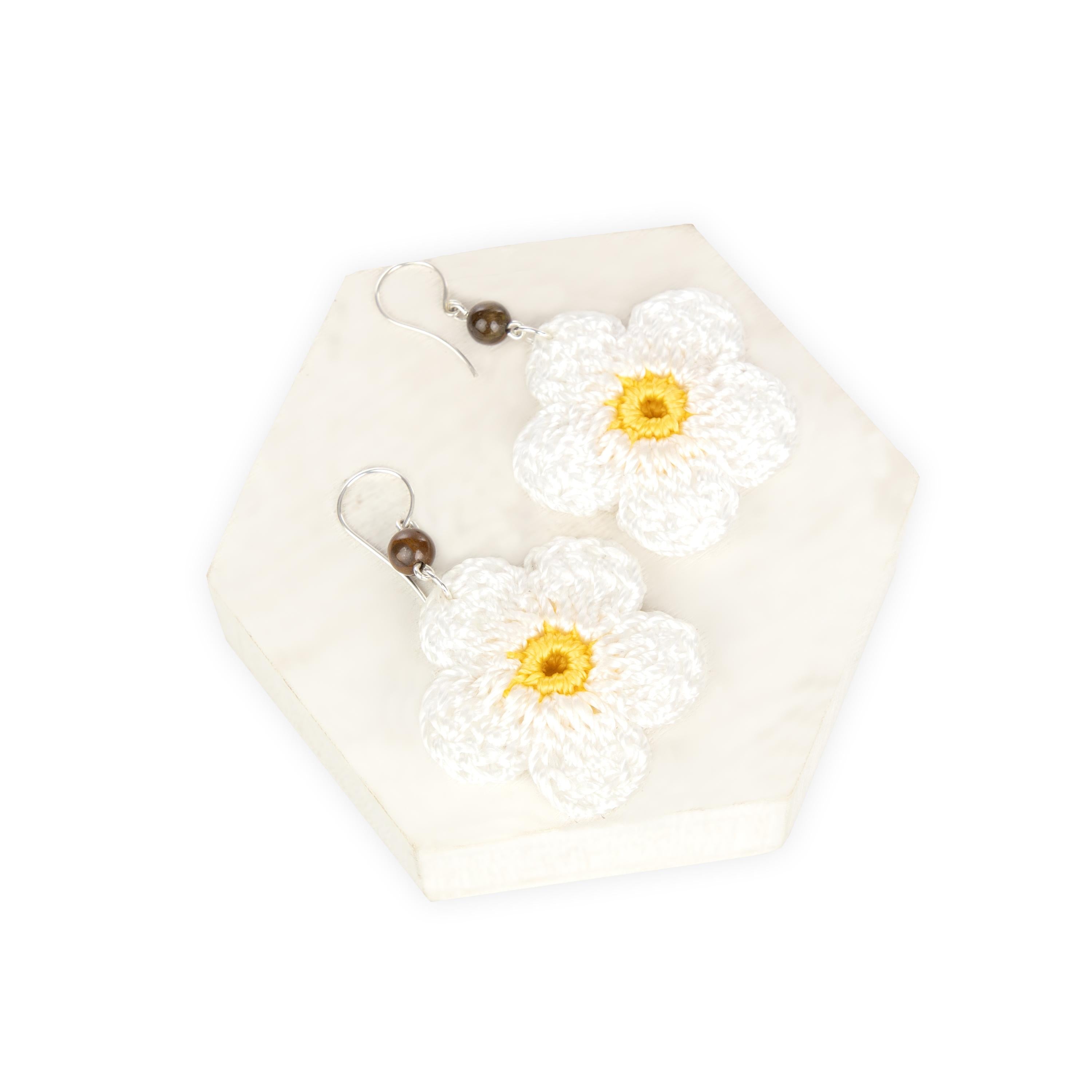 The Sak Leilani Floral Earrings - Hand Crochet - Natural