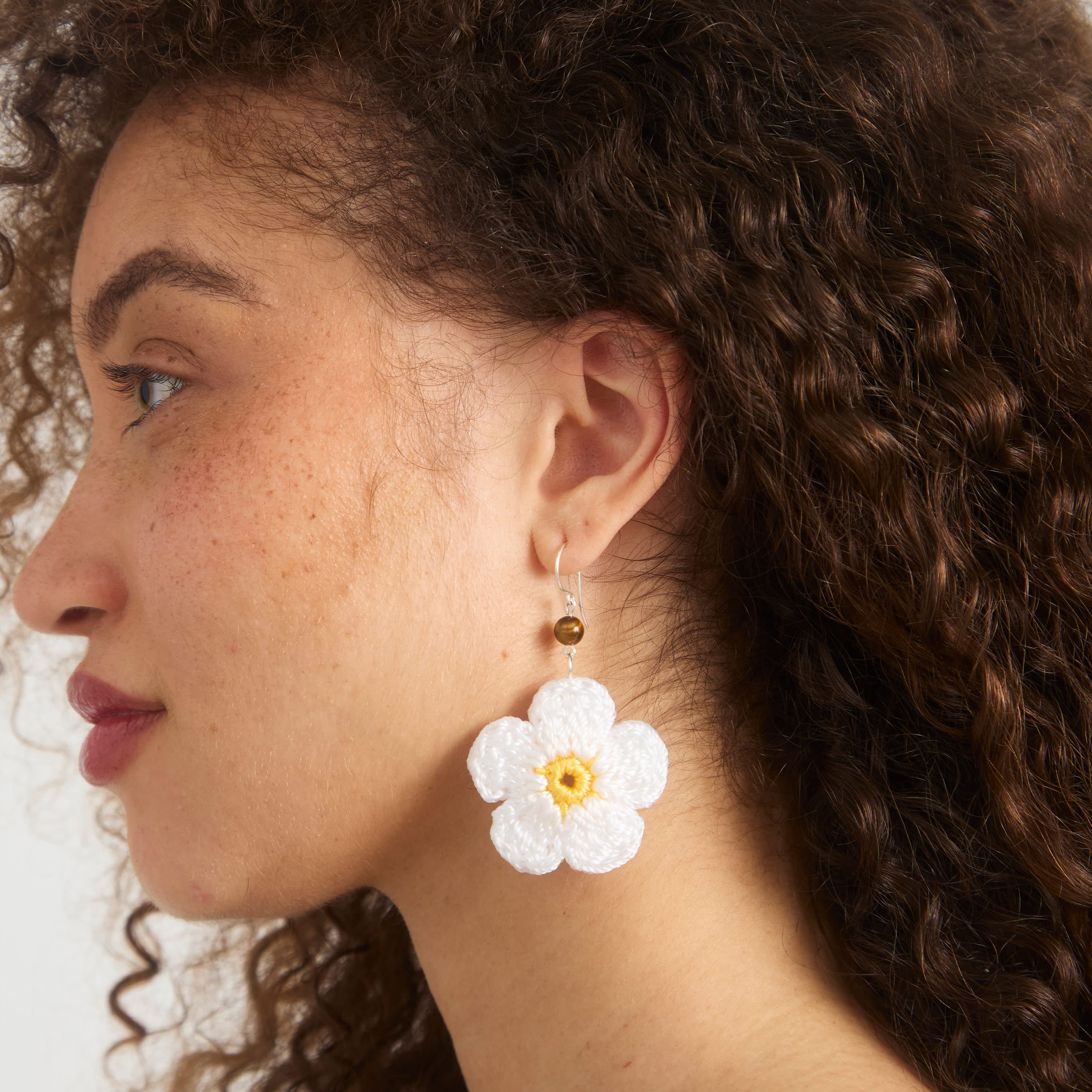 The Sak Leilani Floral Earrings - Hand Crochet - Natural