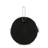 The Sak Circle Coin Pouch - Hand Crochet - Black Silver Heart