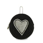 The Sak Circle Coin Pouch - Hand Crochet - Black Silver Heart