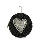 The Sak Circle Coin Pouch - Hand Crochet - Black Silver Heart
