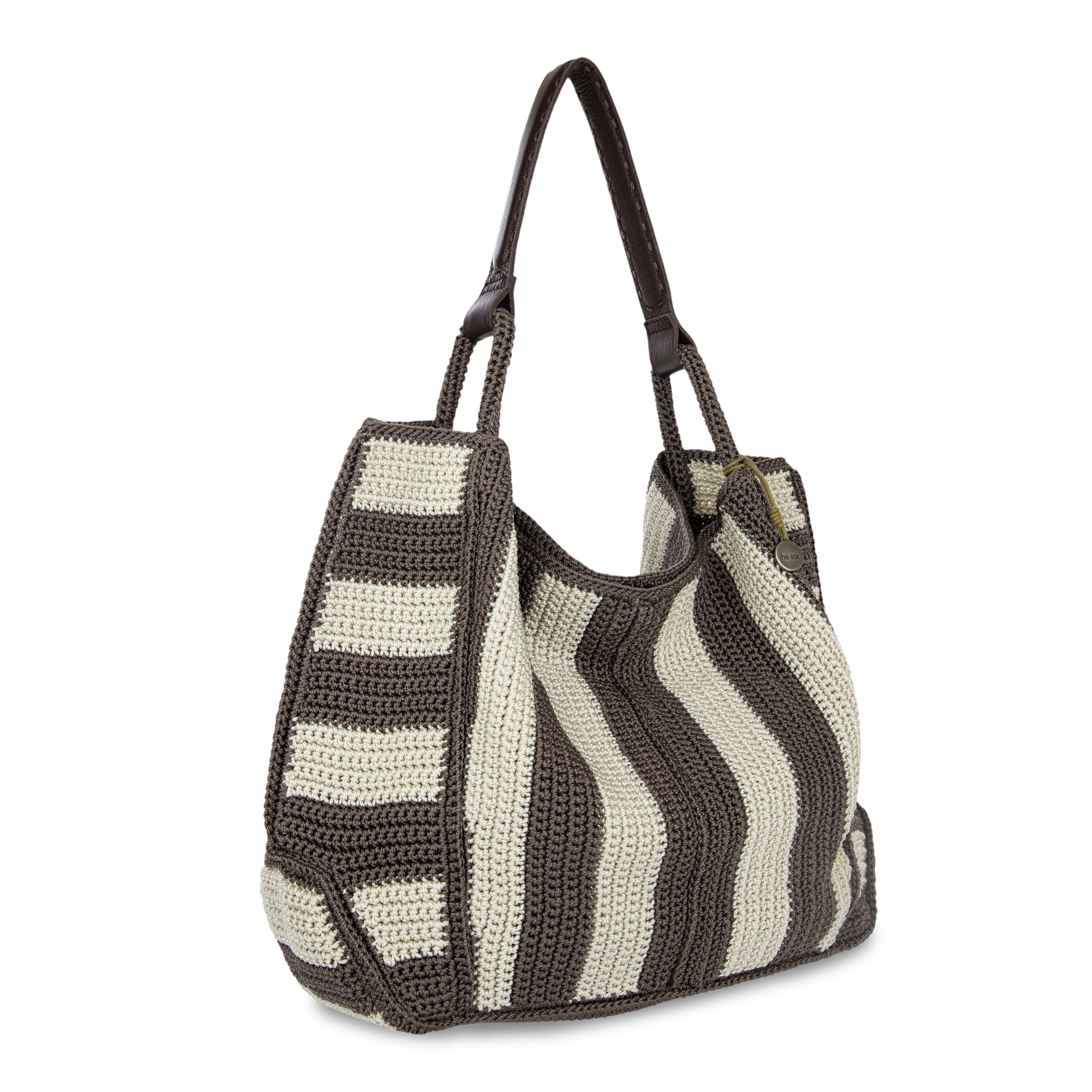 The Sak Los Feliz Large Tote - Hand Crochet - Mushroom Stripe