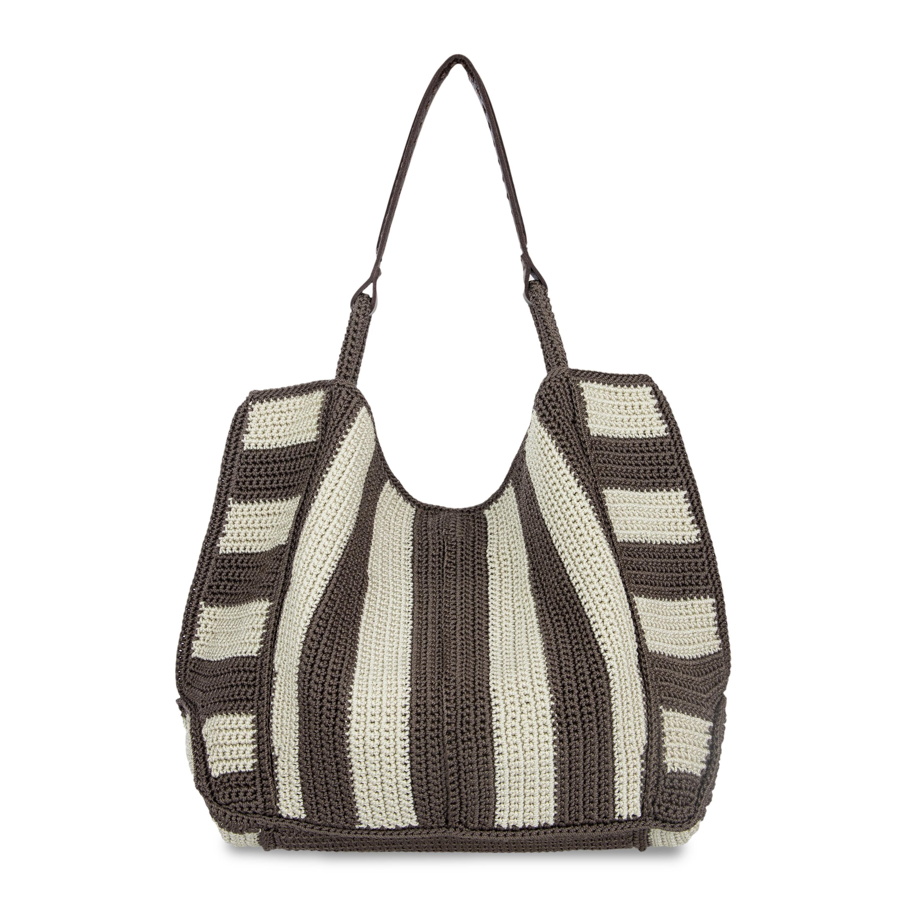 The Sak Los Feliz Large Tote - Hand Crochet - Mushroom Stripe