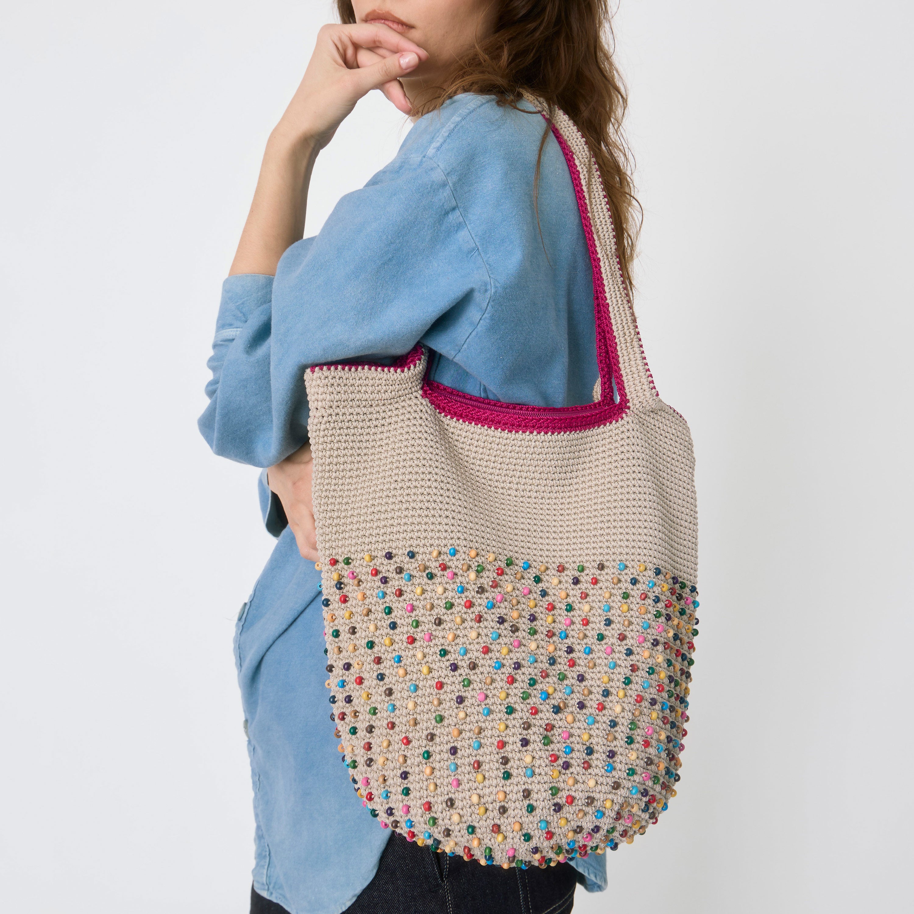 The Sak 120 Hobo - Hand Crochet - Ecru Multi Beads