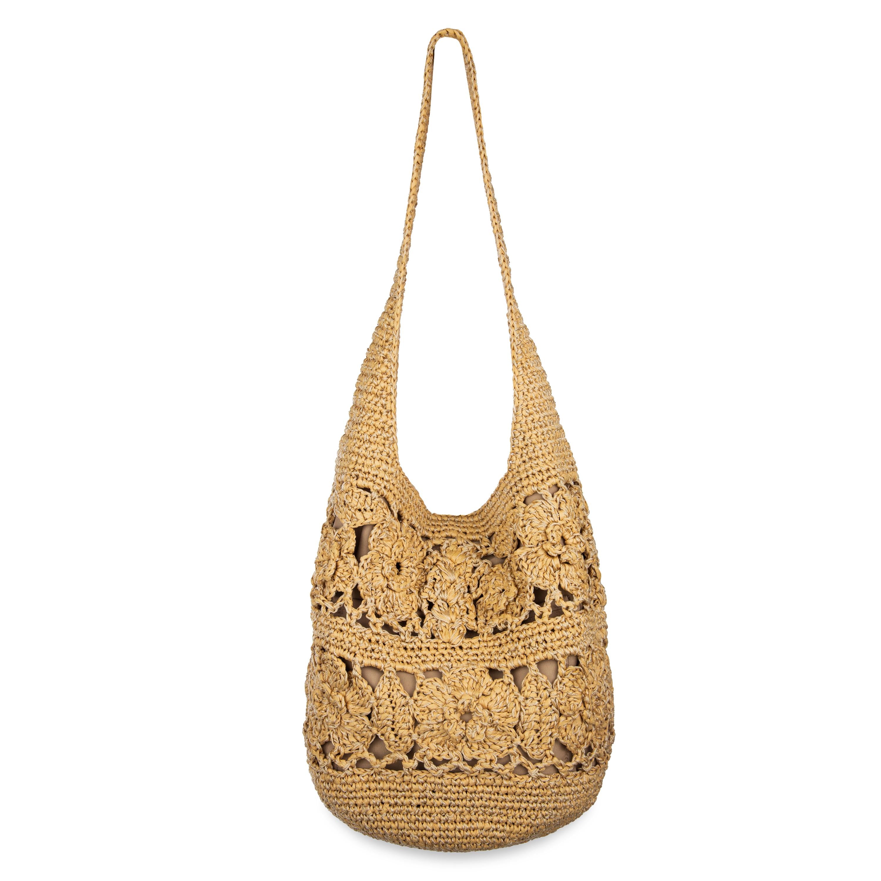 The Sak 120 Hobo - Hand Crochet - Natural Tonal Flower