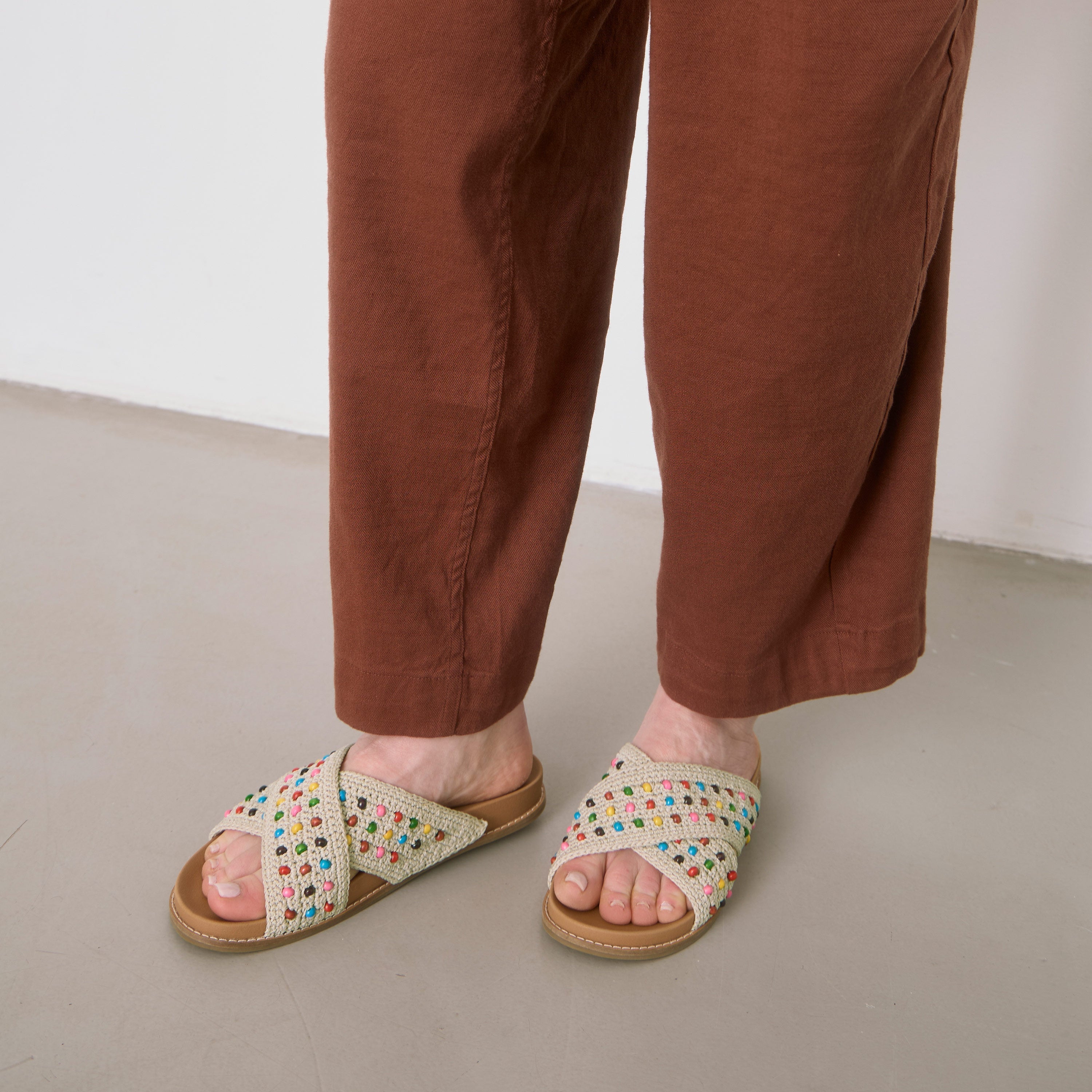 The Sak Penelope Sandal - Hand Crochet - Ecru Multi Beads