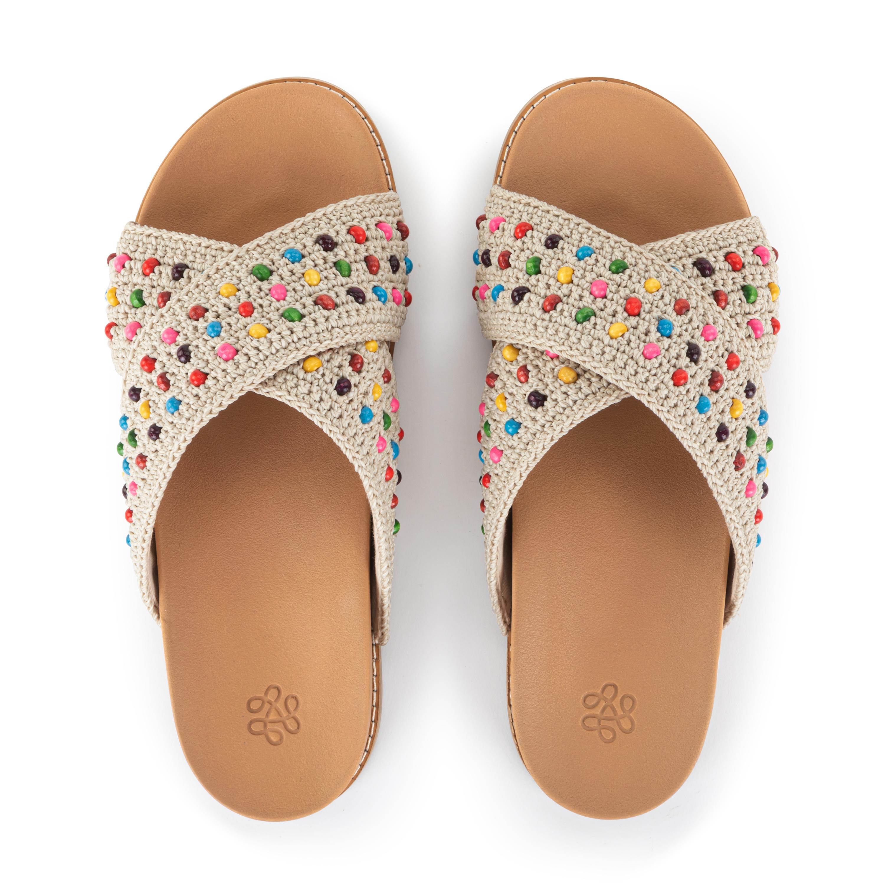 The Sak Penelope Sandal - Hand Crochet - Ecru Multi Beads