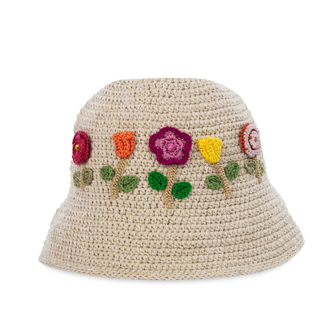 The Sak Lanie Bucket Hat - Hand Crochet - Flower Ecru