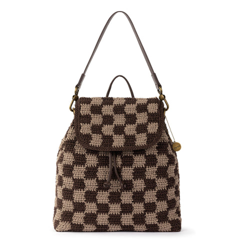 The Sak Sayulita Backpack - Hand Crochet - Brown Check