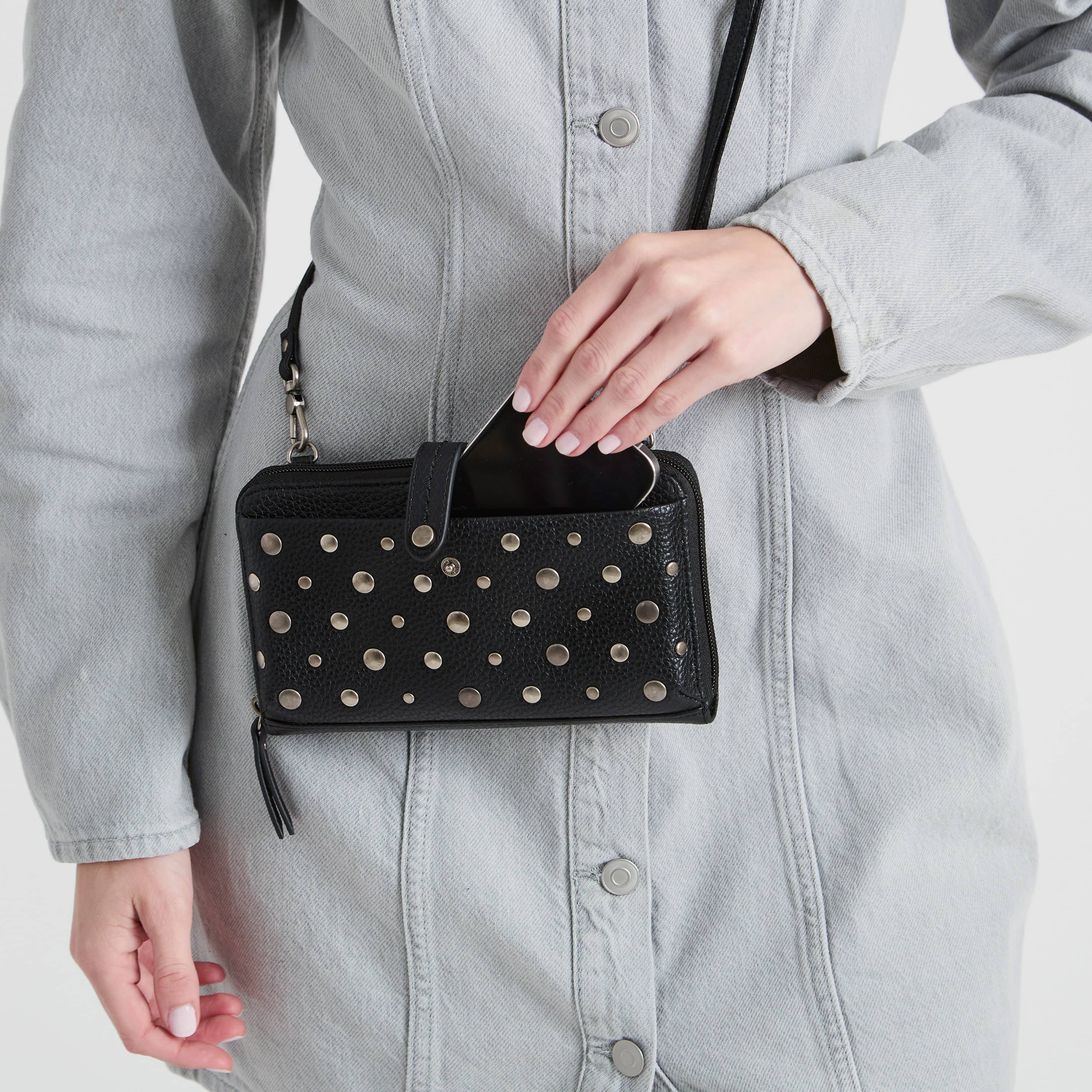 The Sak Iris Smartphone Wallet - Leather - Black Silver Stud