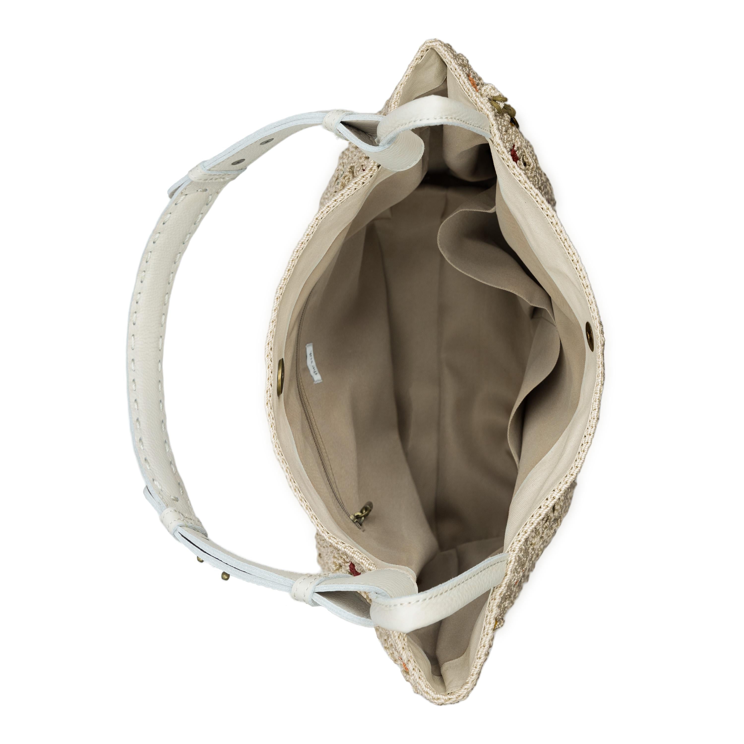 The Sak Los Feliz Med Tote - Hand Crochet - Natural Multi Flowers
