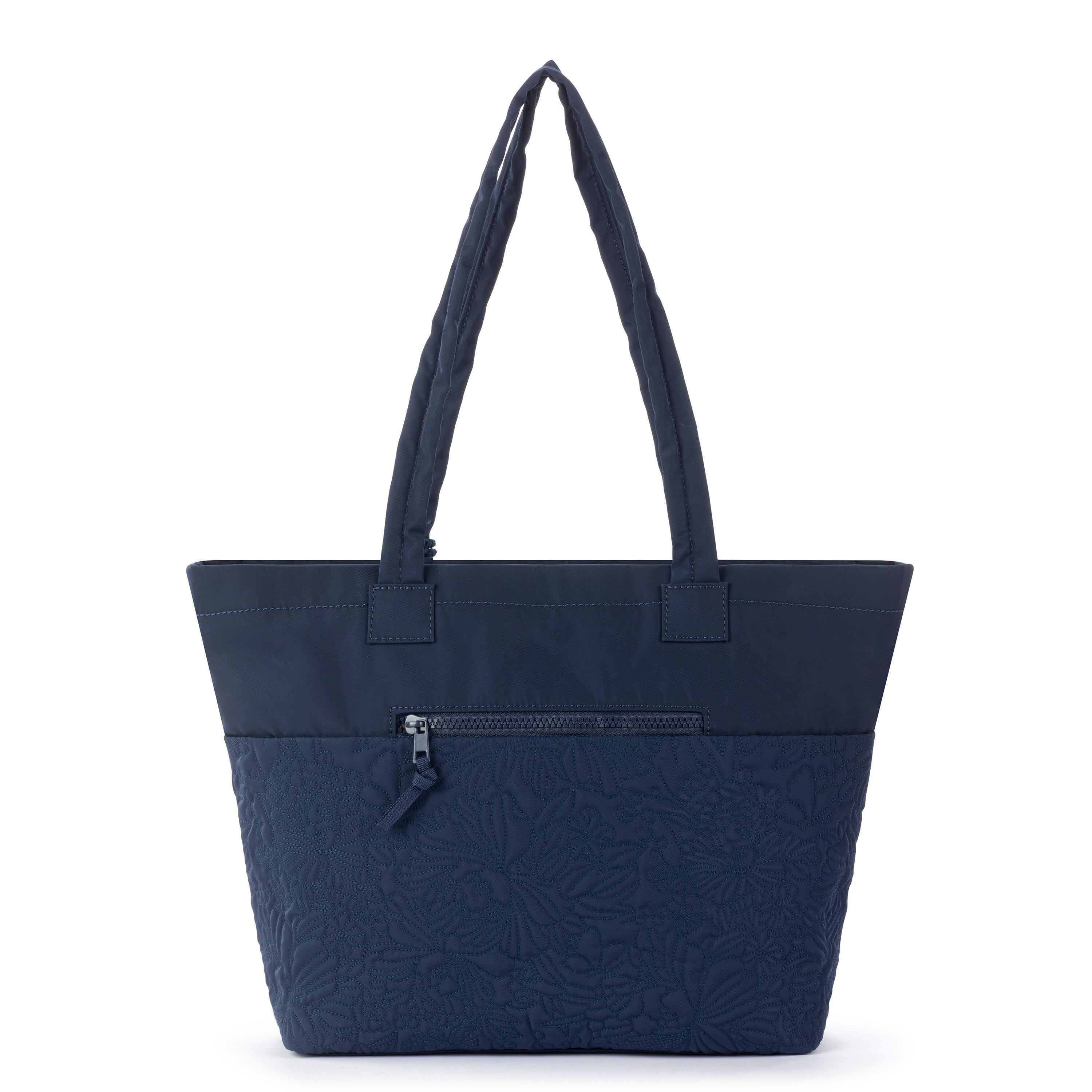 Sakroots Banyan Shoulder Tote - EcoTwill - Navy Flower Blossom Quilted
