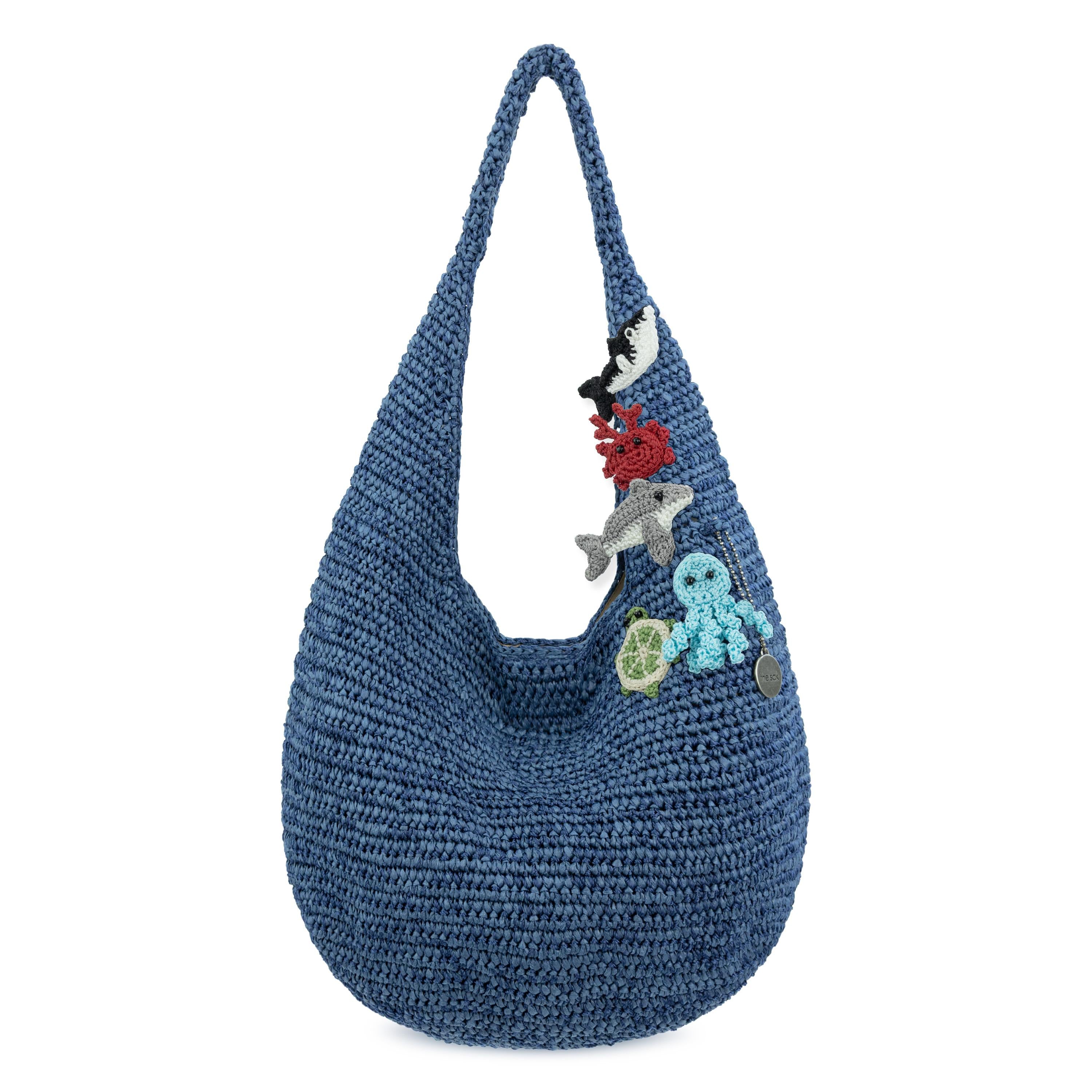 The Sak 120 Shortie Hobo - Hand Crochet - Denim Tonal Straw