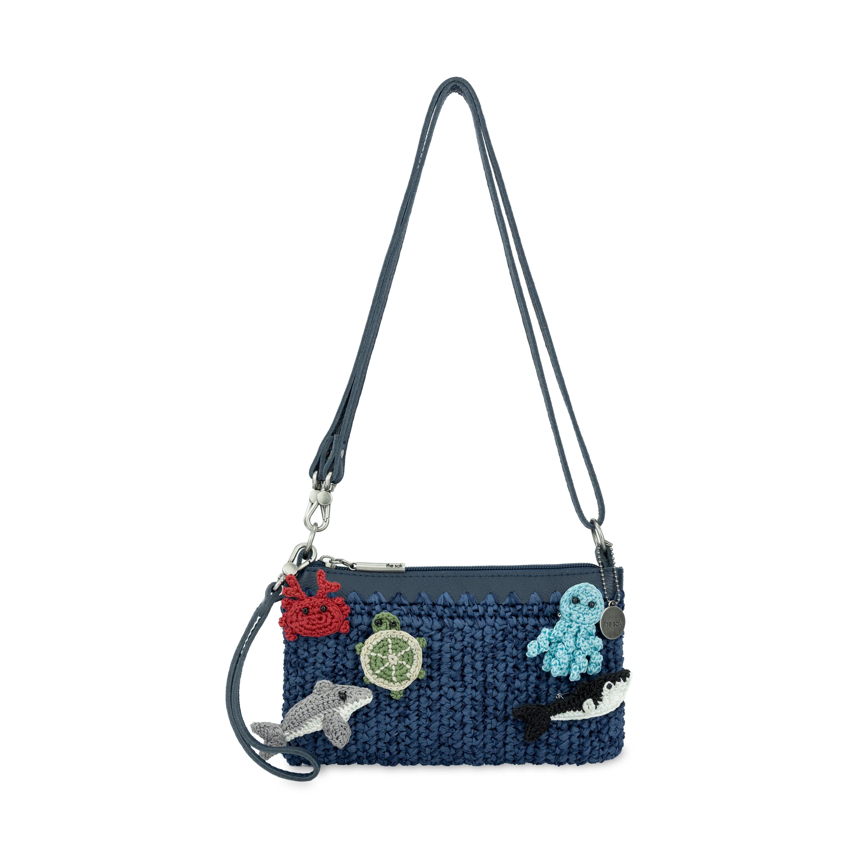 The Sak Vita Convertible Wristlet - Hand Crochet - Denim Tonal Straw