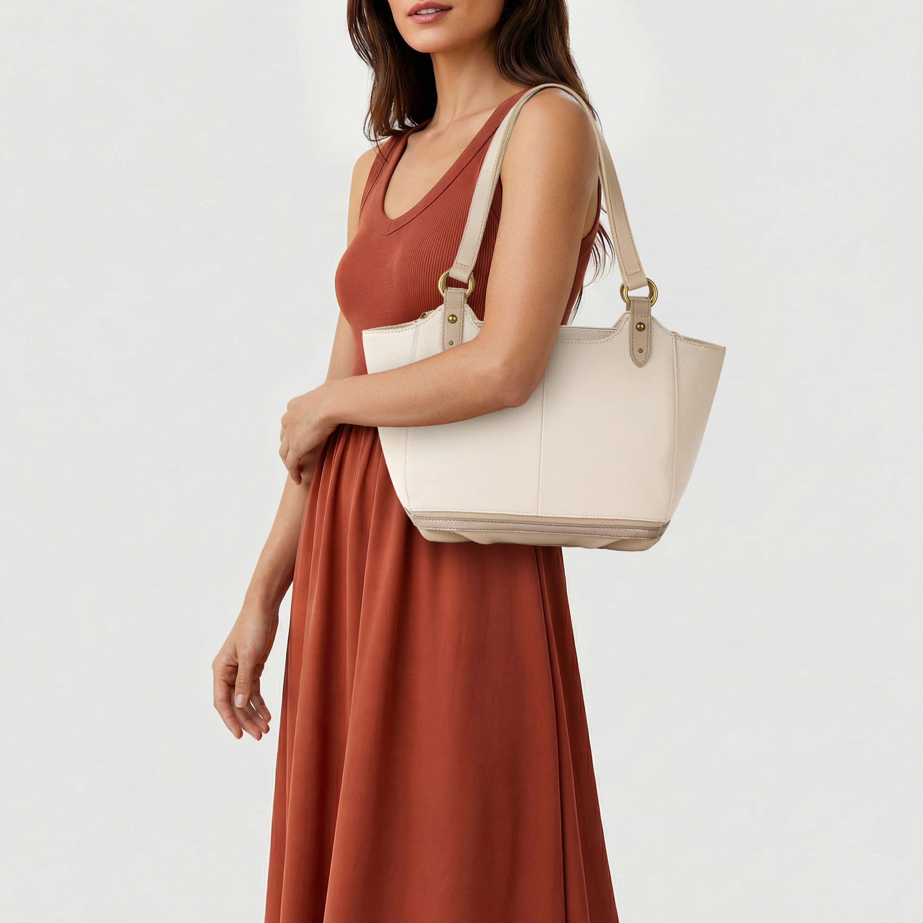 The Sak Bolinas Satchel - Leather - Stone Metallic