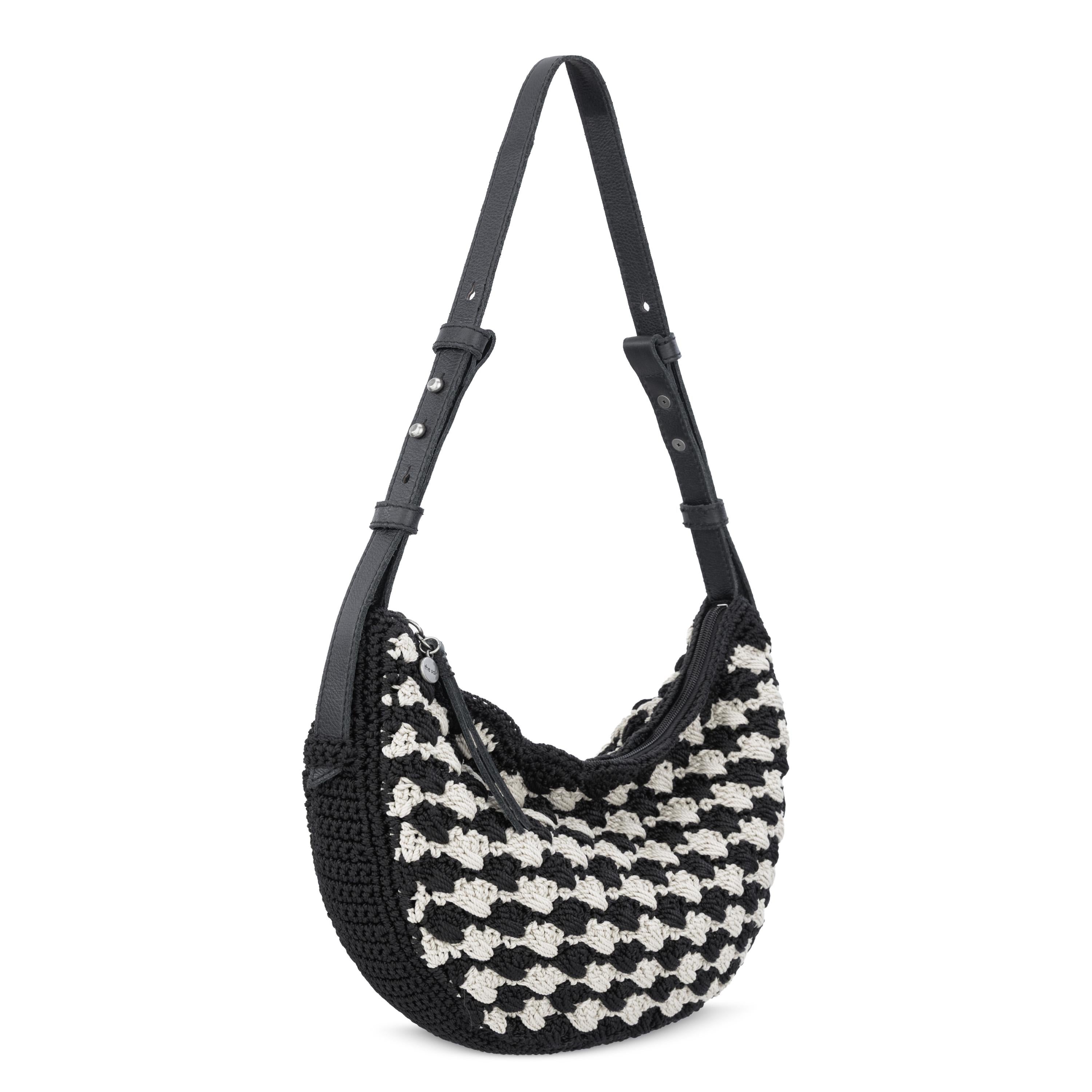 The Sak Tess Shoulder Bag - Hand Crochet - Black Ecru Shell