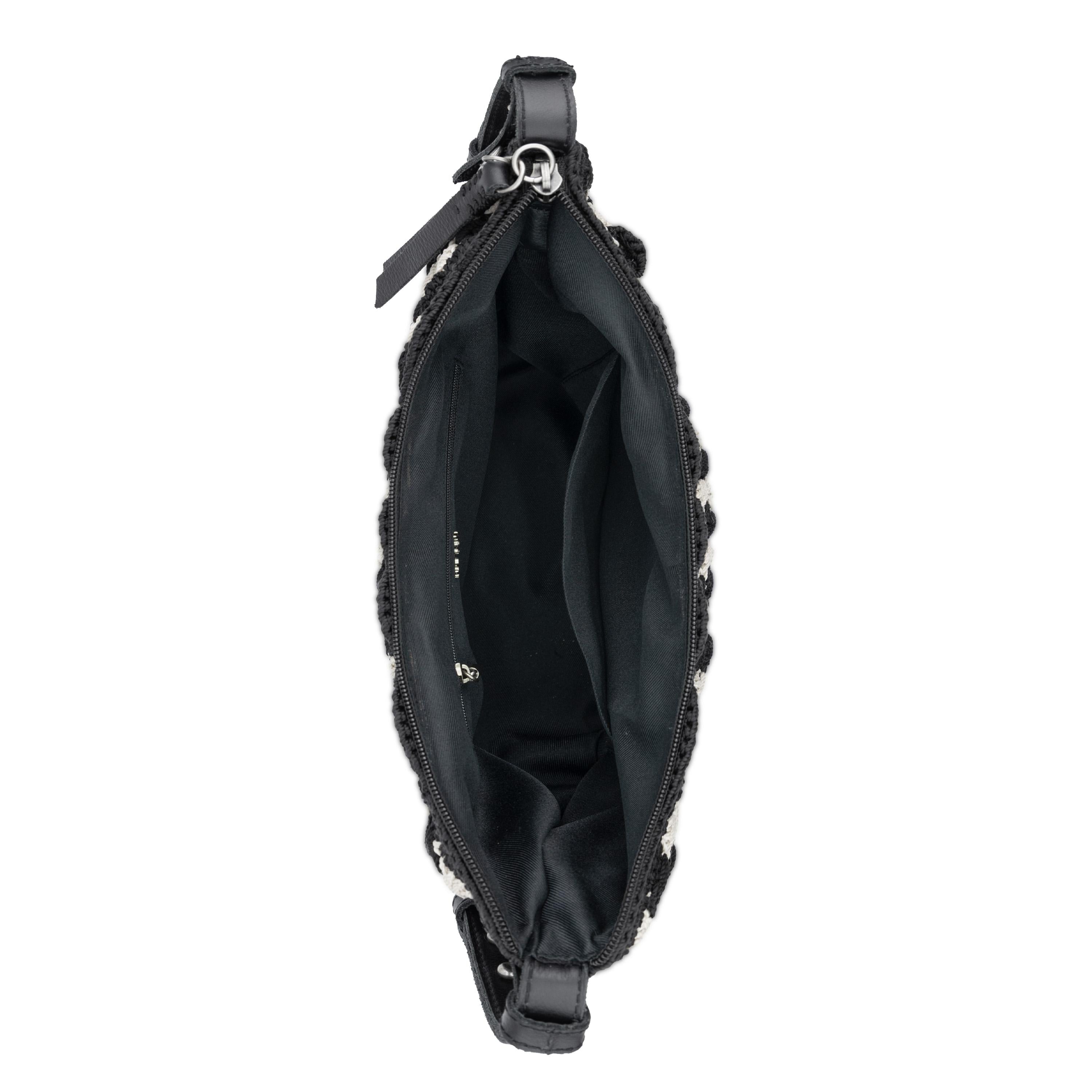 The Sak Tess Shoulder Bag - Hand Crochet - Black Ecru Shell