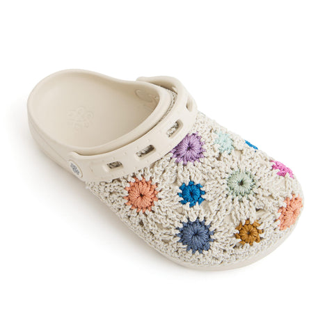 The Sak Bolo Eva Clog - Hand Crochet - Natural Multi Flowers