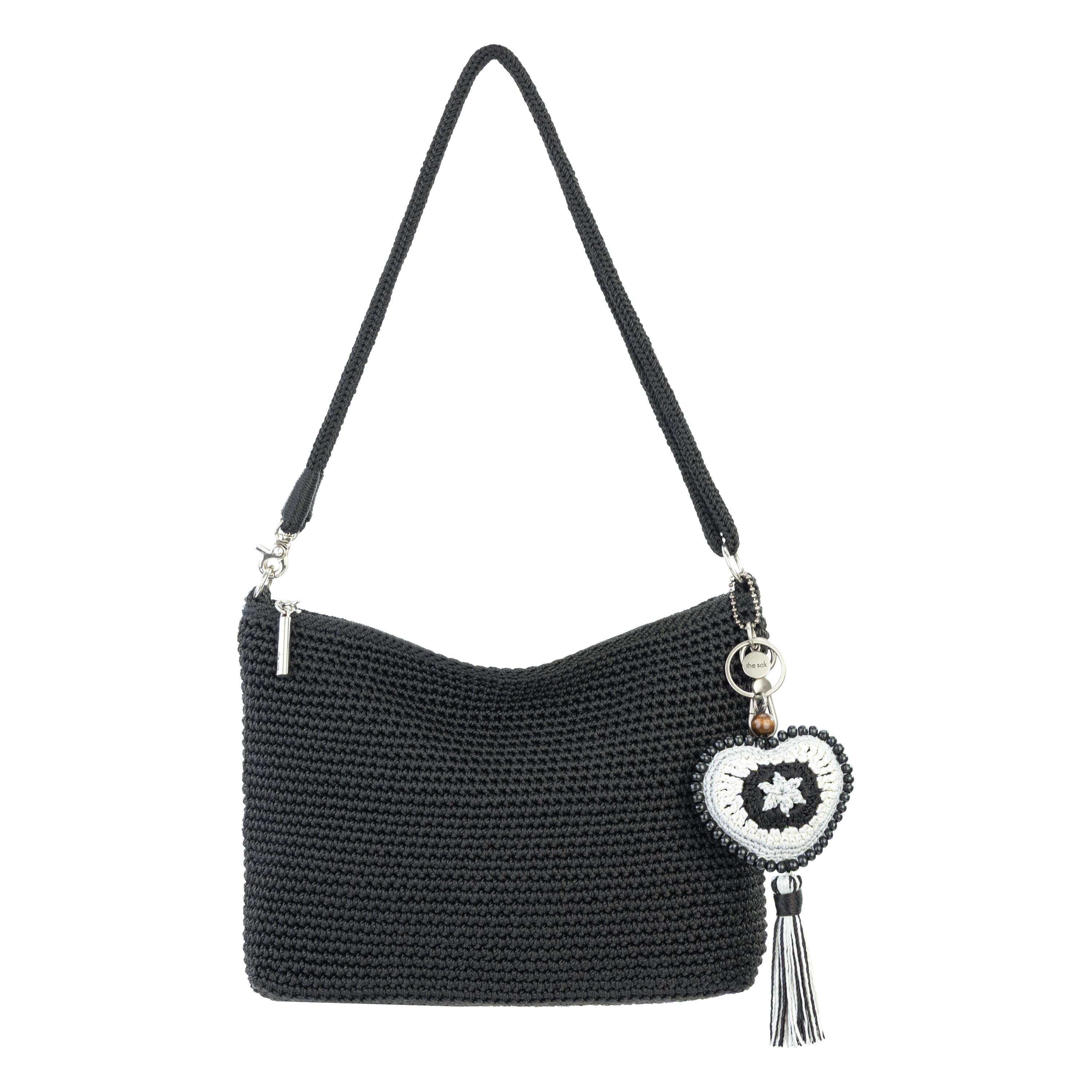The Sak Yarnicharmz Dangle - Hand Crochet - Black Sparkle Patch Heart