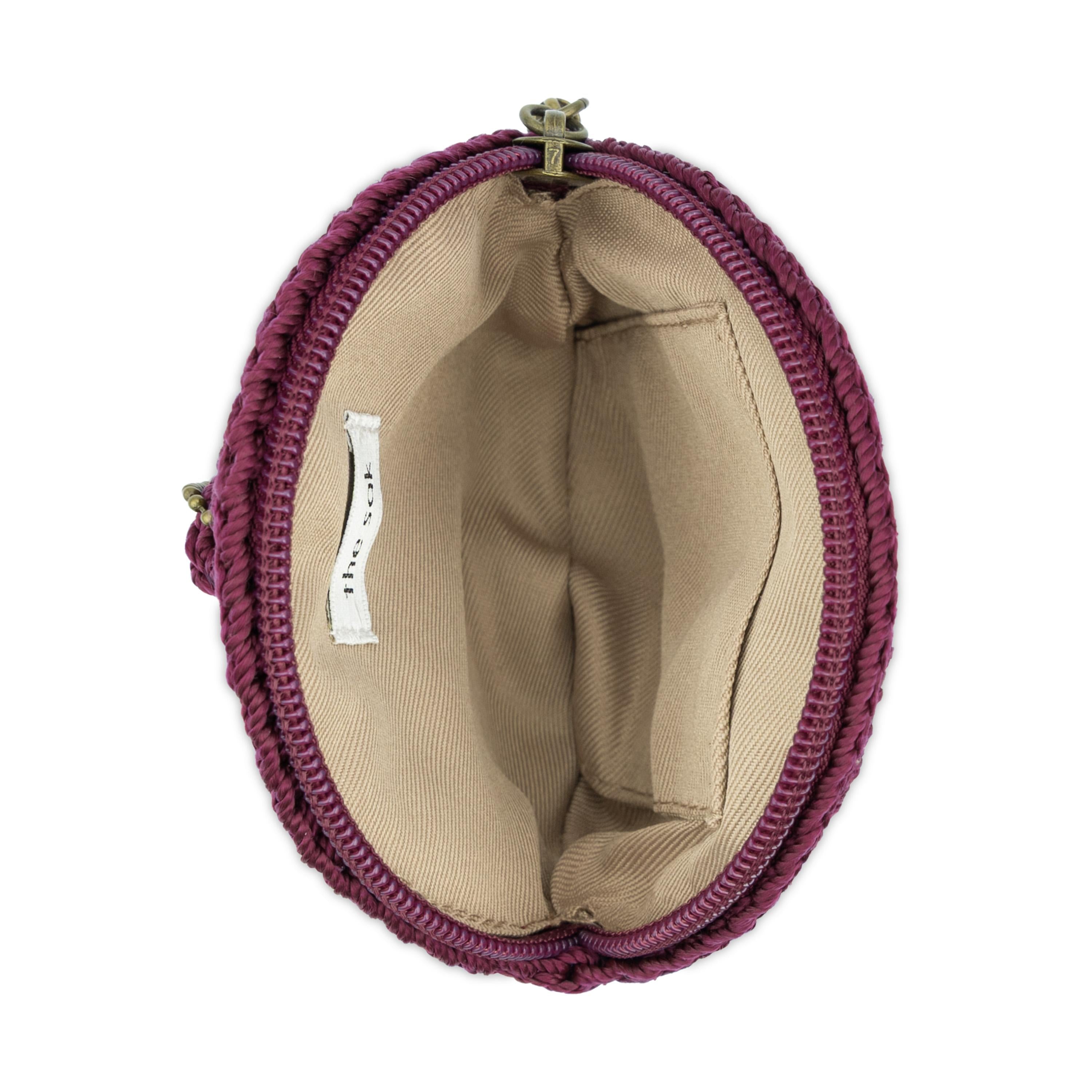 The Sak Circle Coin Pouch - Hand Crochet - Black  Cherry Flower