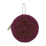 The Sak Circle Coin Pouch - Hand Crochet - Black  Cherry Flower