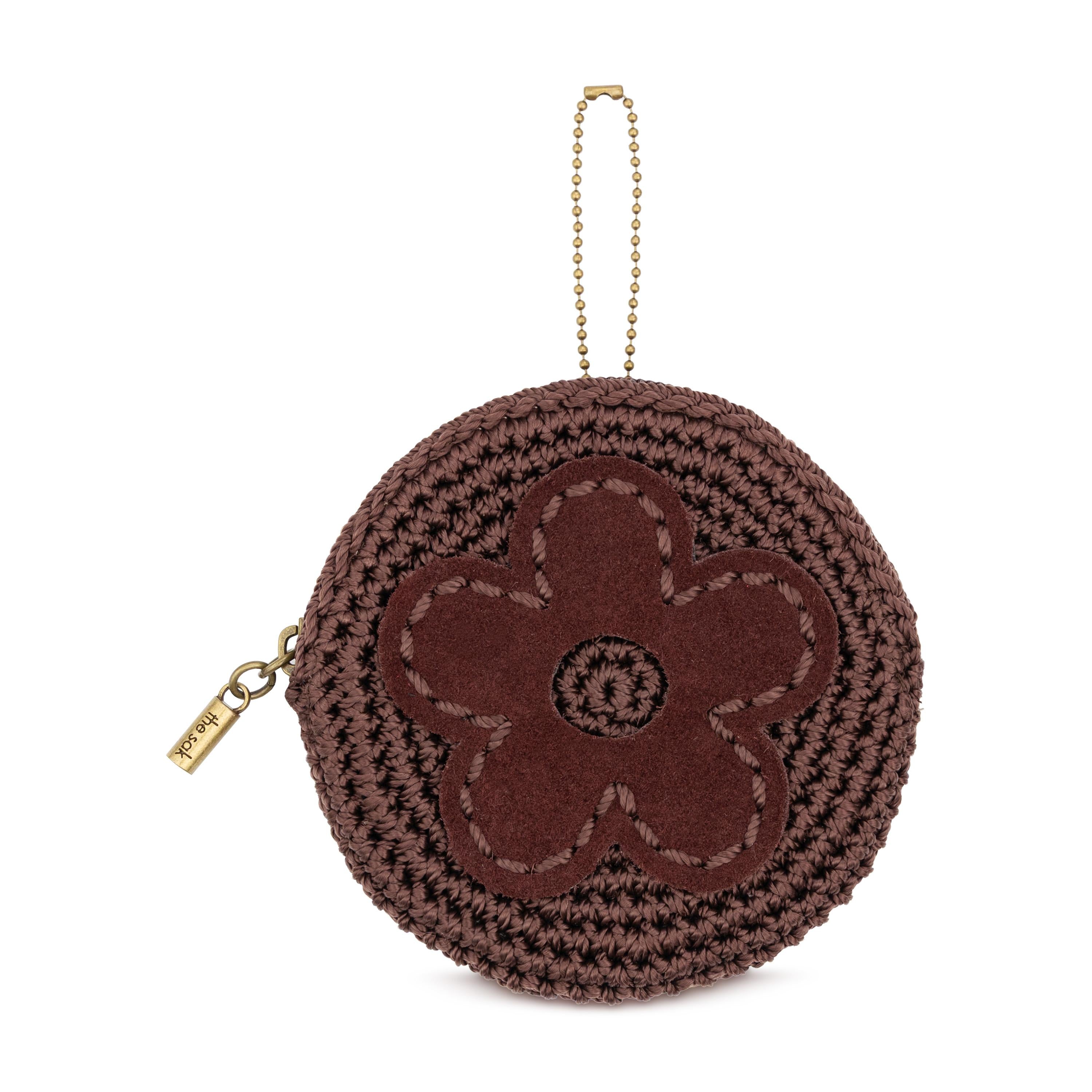 The Sak Circle Coin Pouch - Hand Crochet - Brown Mahogany Flower