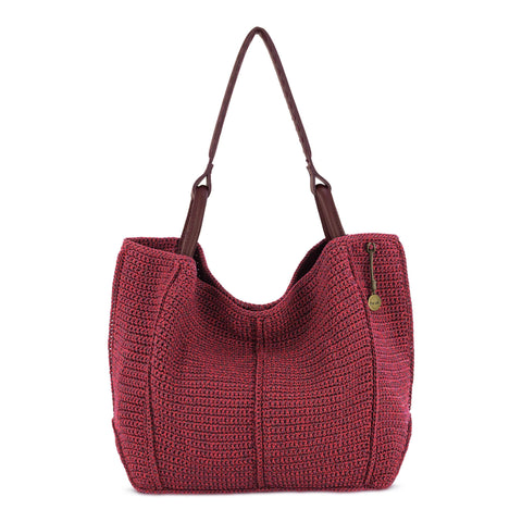 The Sak Los Feliz Large Tote - Hand Crochet - Black Cherry Static