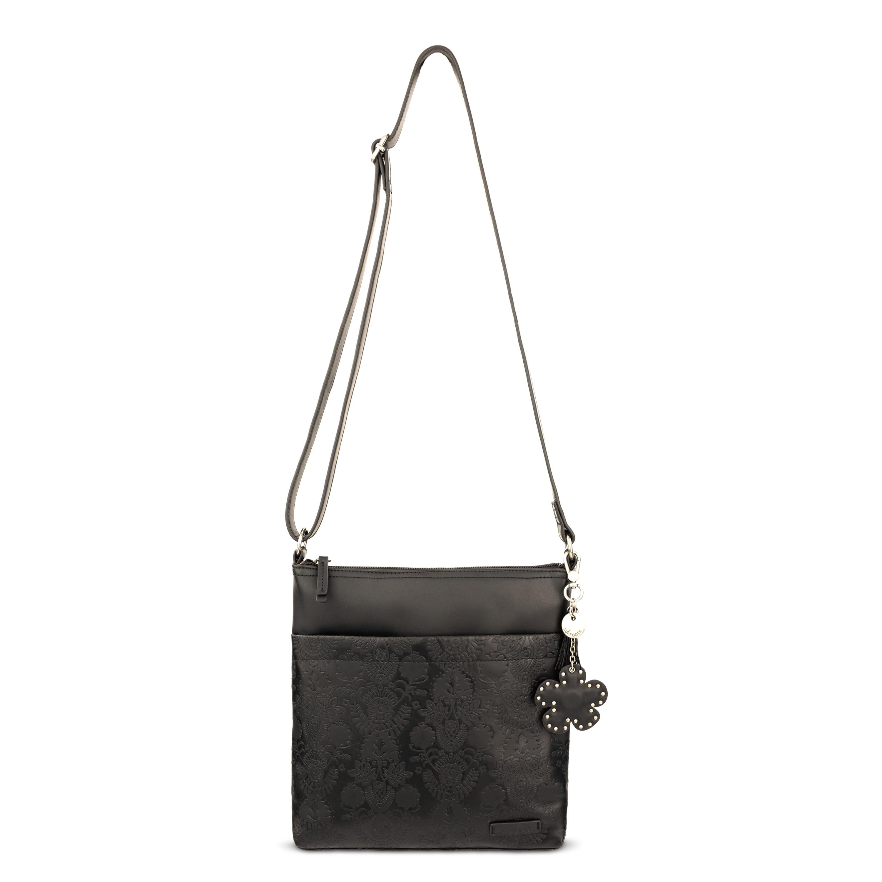 Sakroots Banyan Basic Crossbody - Vegan Leather - Black Floral Embossed